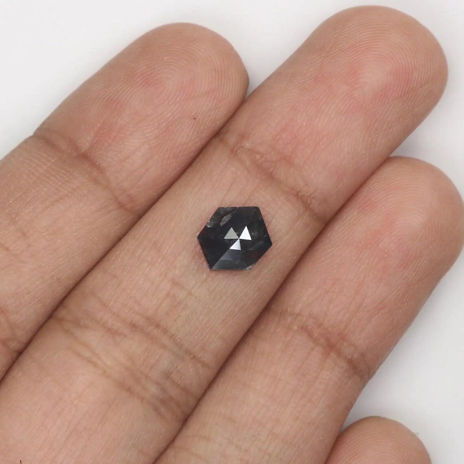 1.00 CT Natural Loose Hexagon Shape Diamond Salt And Pepper Diamond 7.80 MM Natural Loose Black Grey Color Hexagon Rose Cut Diamond NQ7856