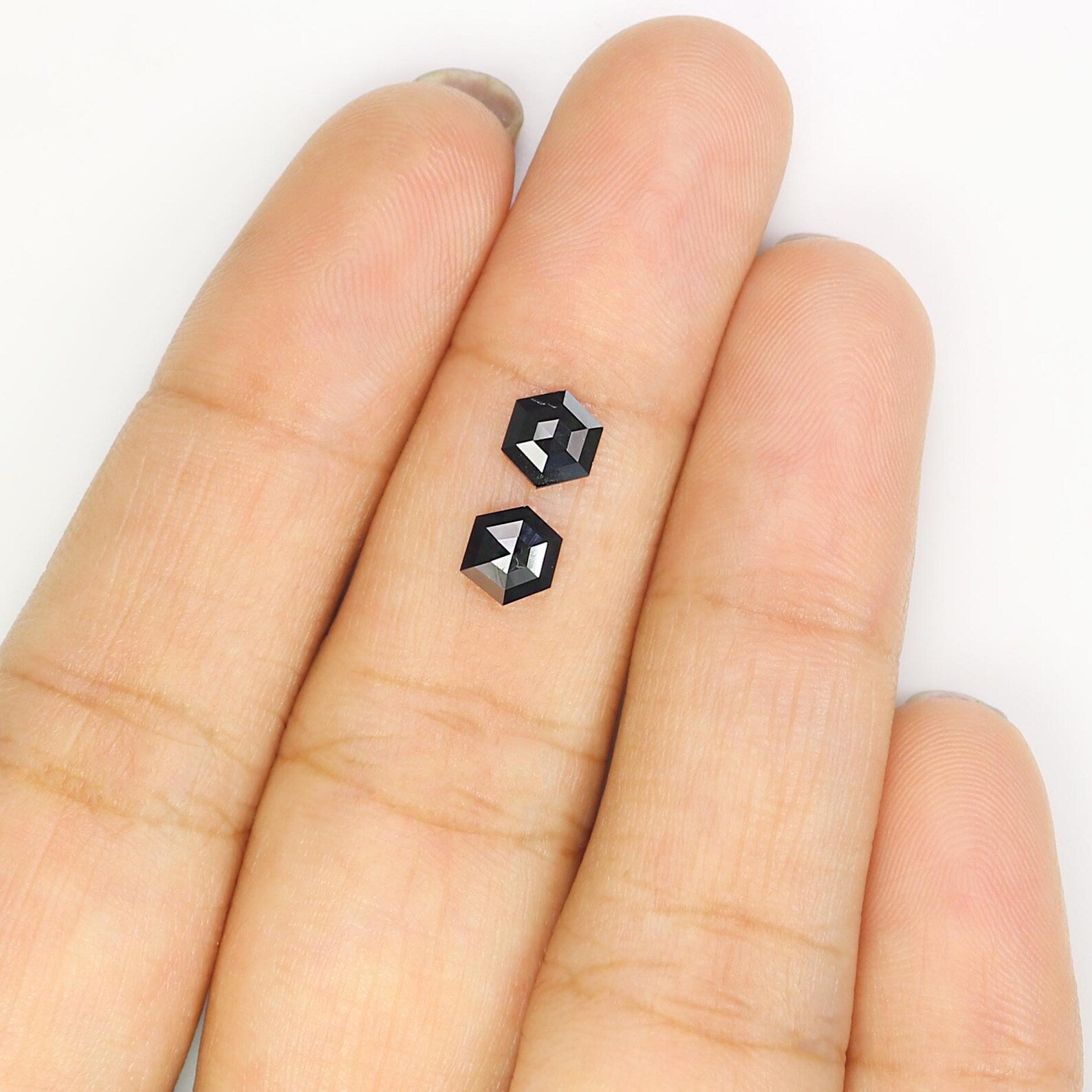 0.74 CT Natural Loose Hexagon Shape Pair Diamond Black Color Hexagon Cut Diamond 5.70 MM Natural Black Color Hexagon Rose Cut Diamond NQ2301