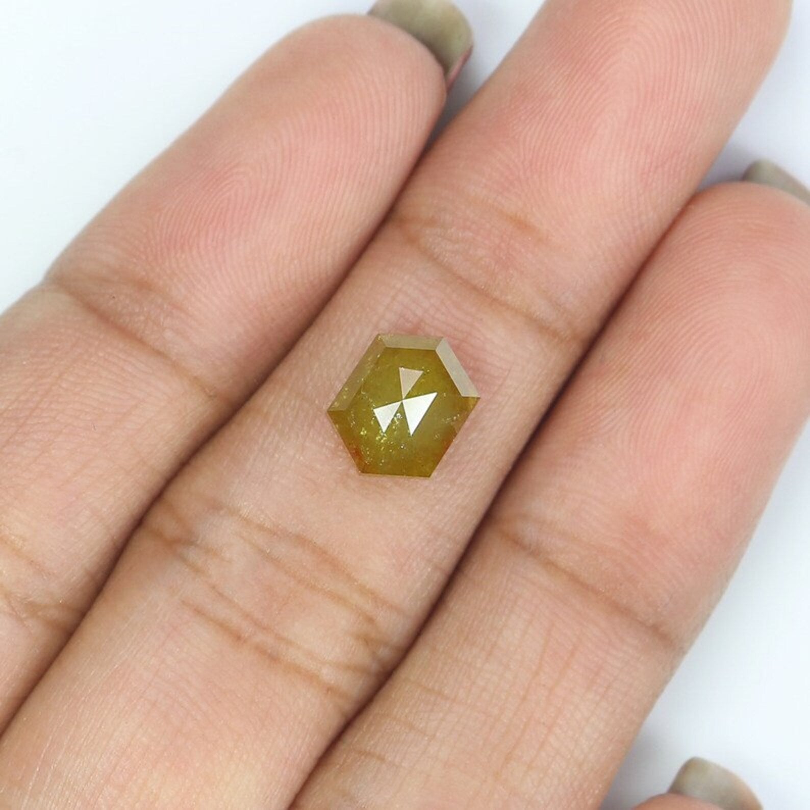 2.04 CT Natural Loose Hexagon Shape Diamond Yellow Color Hexagon Cut Diamond 8.45 MM Natural Diamond Yellow Hexagon Rose Cut Diamond NQ640