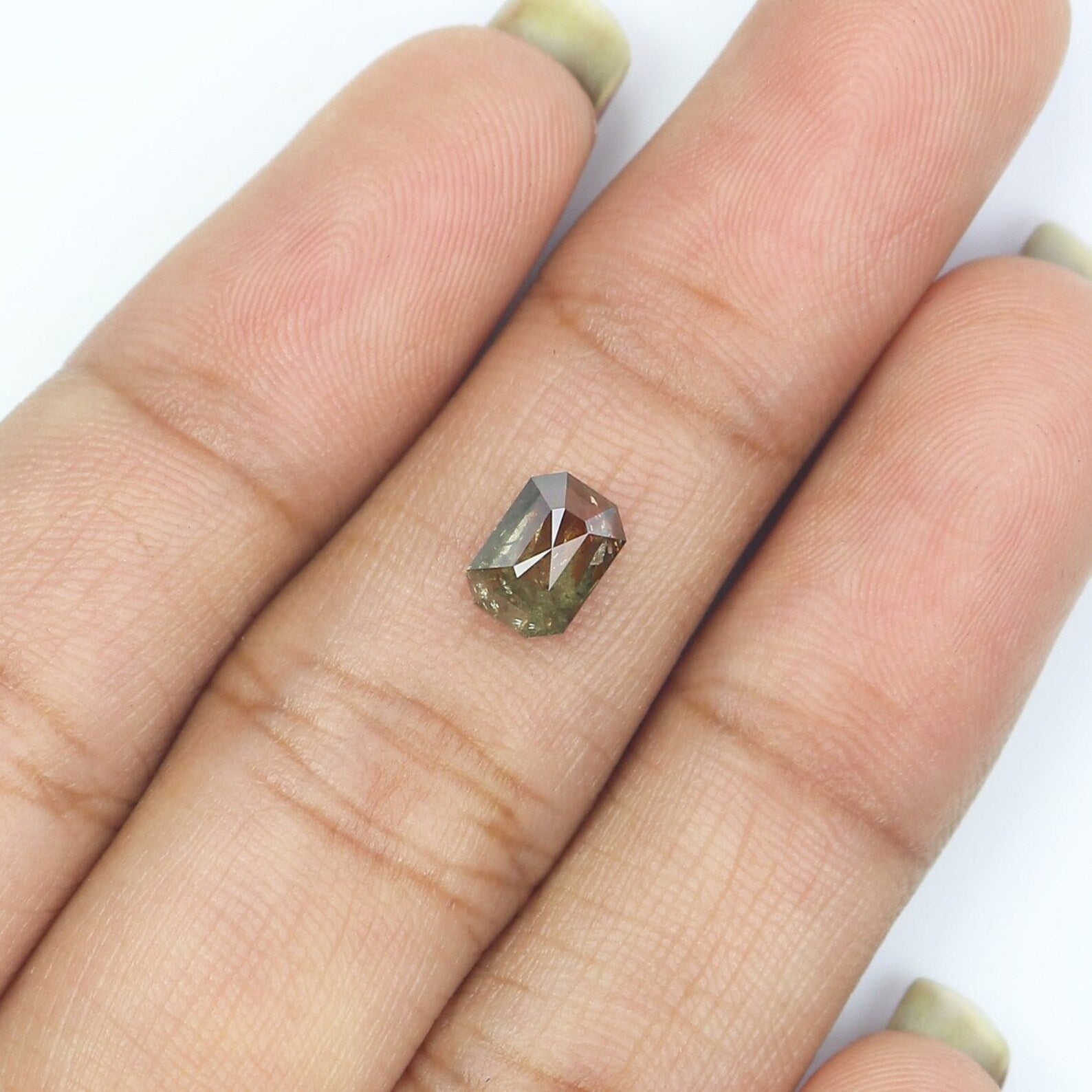0.90 Ct Natural Loose Emerald Shape Diamond Grey Green Color Emerald Diamond 6.55 MM Natural Loose Grey Green Emerald Rose Cut Diamond NQ984