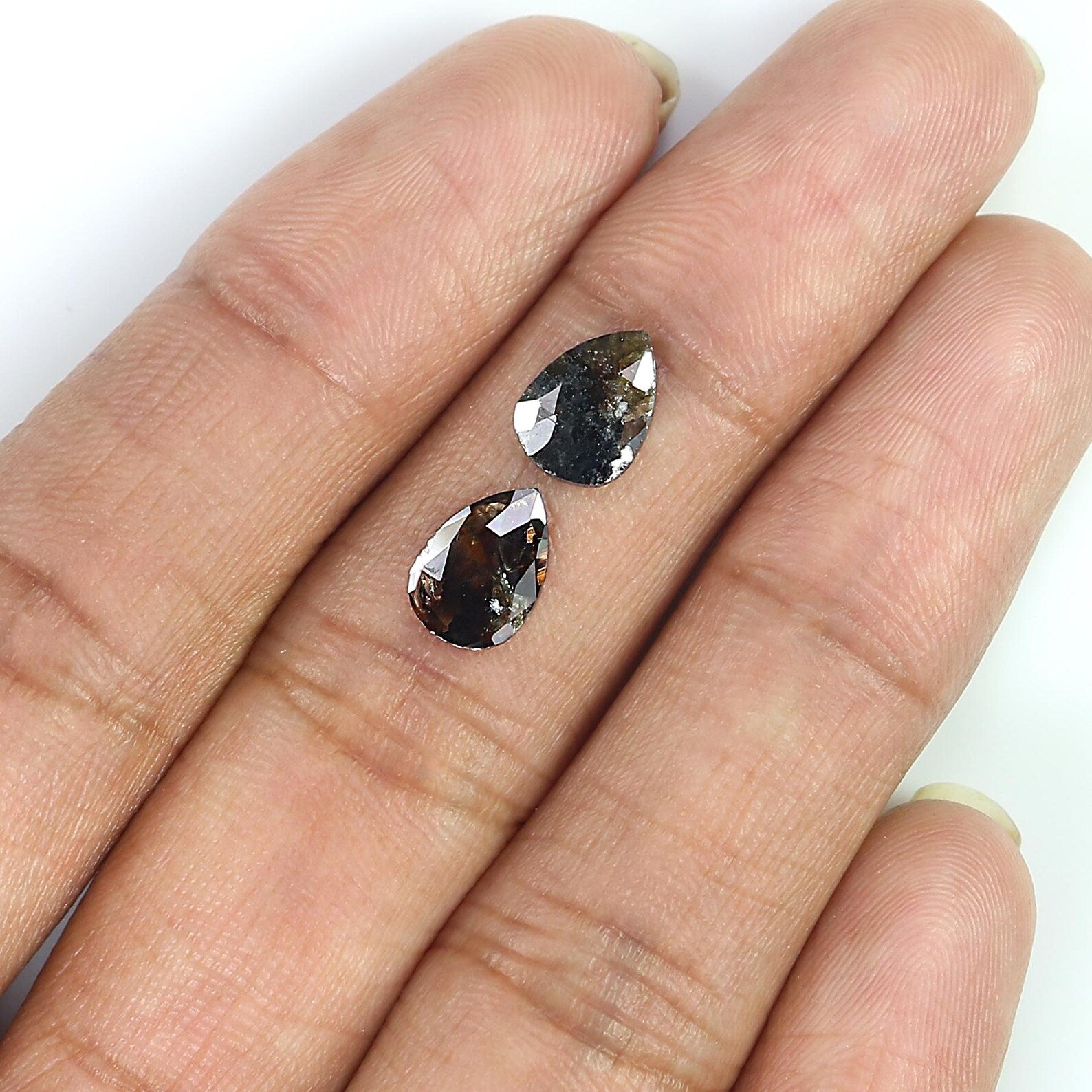 1.31 CT Natural Loose Pear Cut Pair Diamond Black Color Pear Shape Diamond 8.60 MM Natural Diamond Brown Color Pear Rose Cut Diamond NQ2548