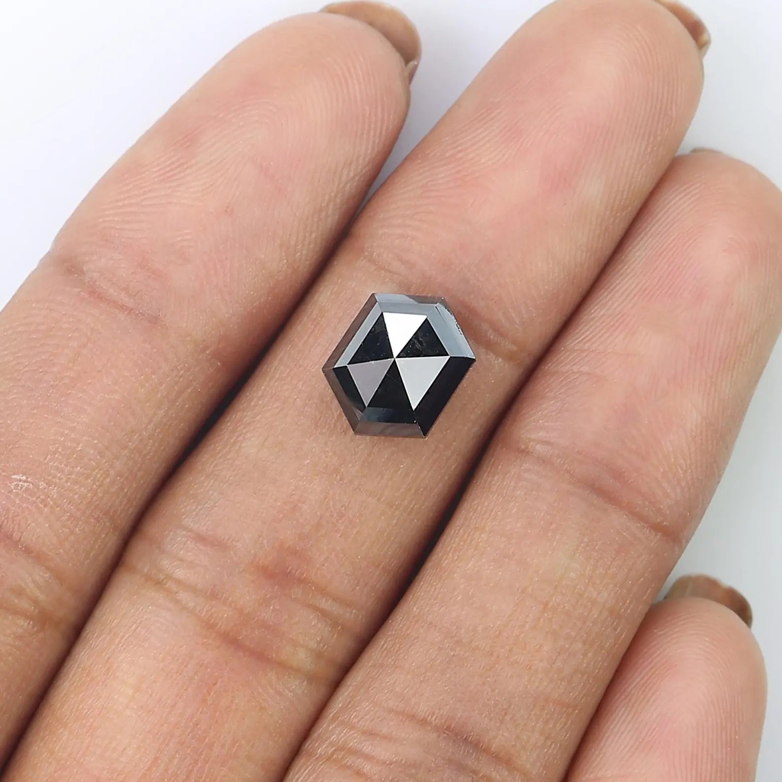 3.11 CT Natural Loose Hexagon Shape Diamond Black Color Hexagon Cut Diamond 10.00 MM Natural Diamond Black Hexagon Rose Cut Diamond QN607