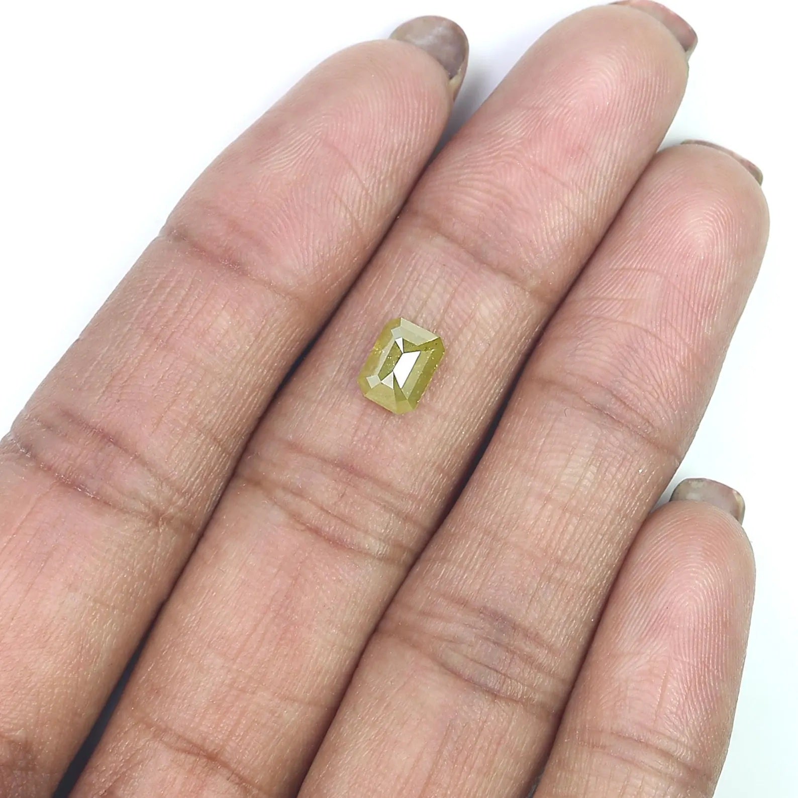 1.24 CT Natural Loose Emerald Shape Diamond Yellow Color Emerald Diamond 6.70 MM Natural Black Green Color Emerald Rose Cut Diamond QN630