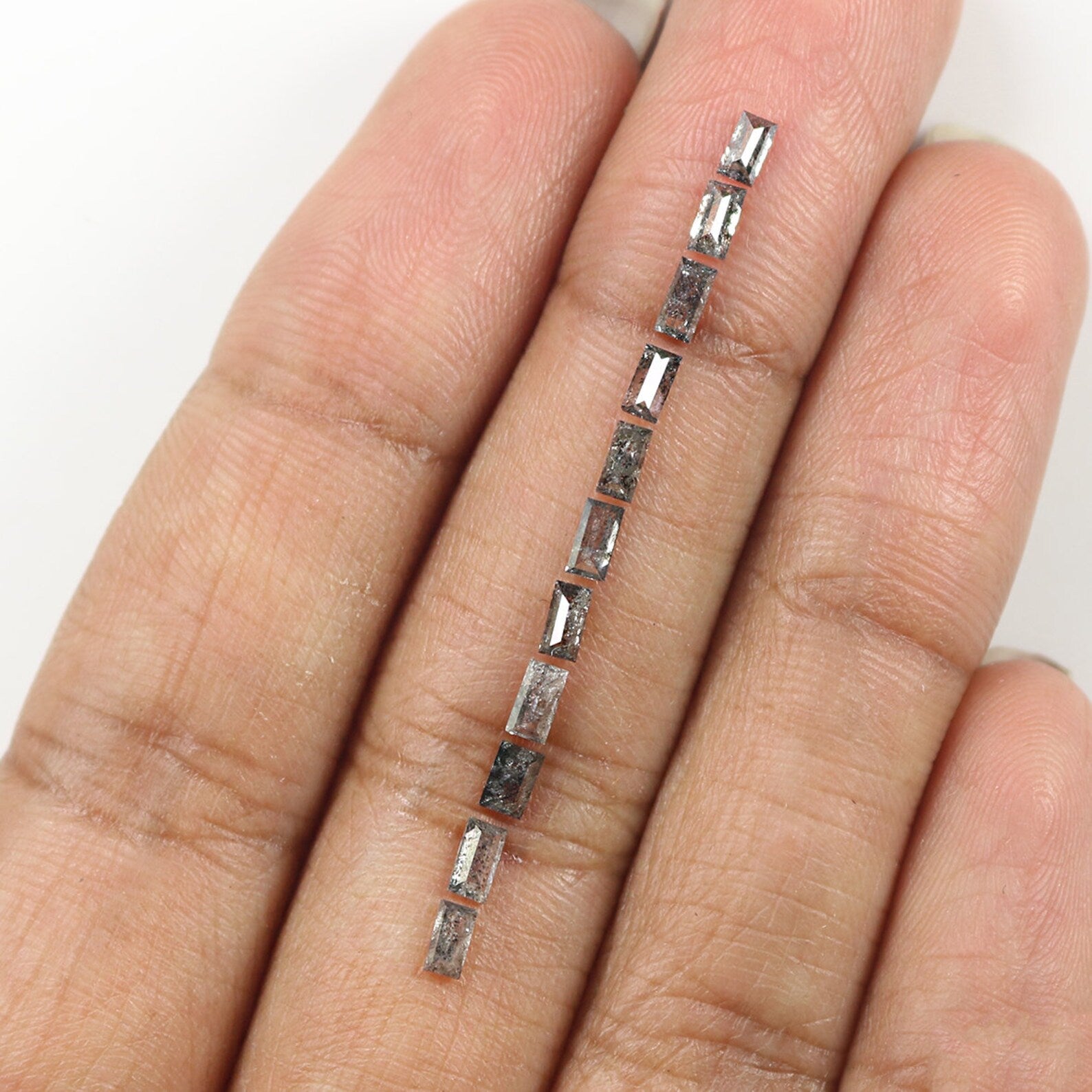 Natural Loose Baguette Salt And Pepper Diamond Black Grey Color 1.00 CT 3.30 MM Baguette Shape Rose Cut Diamond KDN1803
