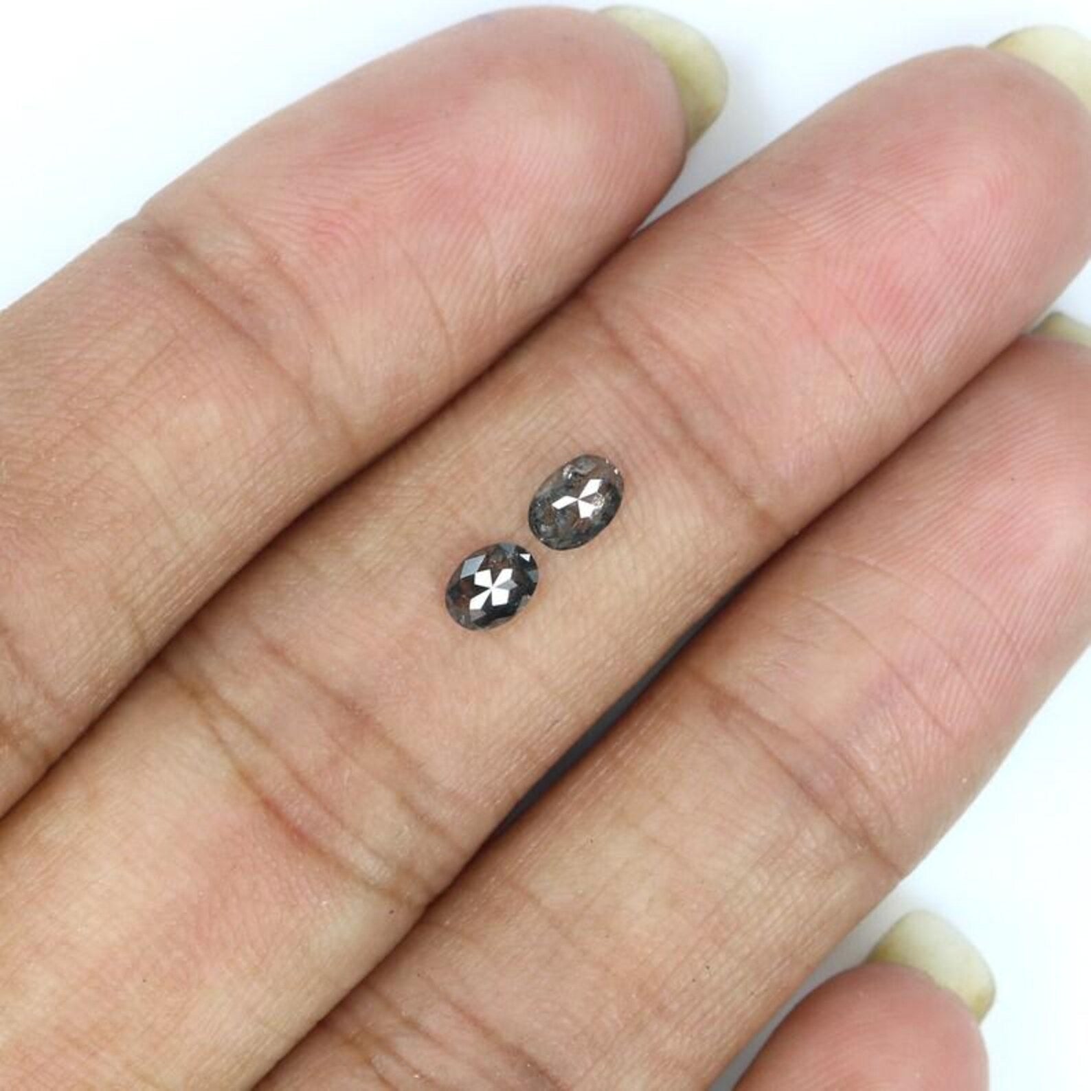 0.43 Ct Natural Loose Oval Shape Pair Diamond Salt And Pepper Oval Cut Diamond 4.60 MM Natural Black Gray Color Oval Rose Cut Diamond NQ2299