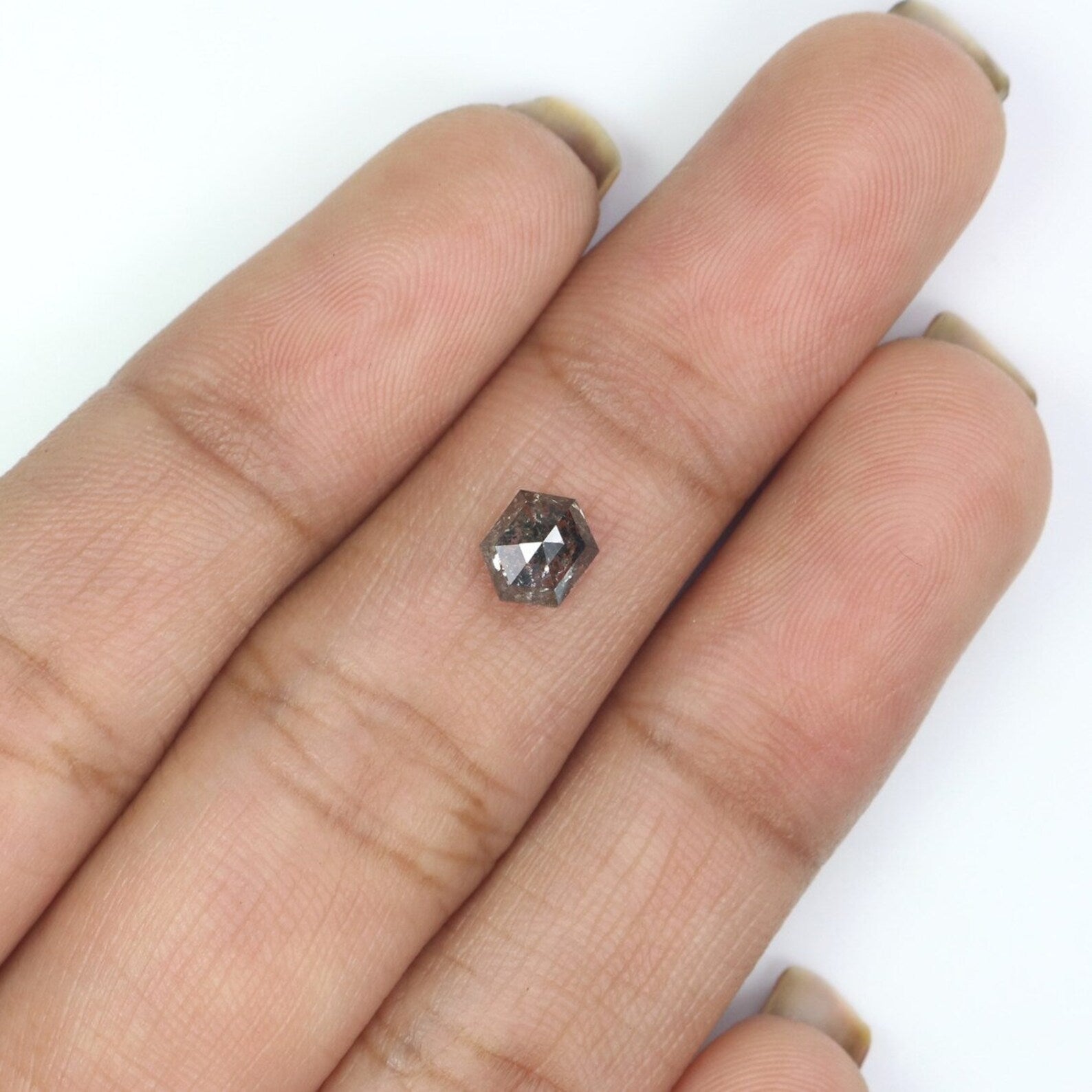 0.68 CT Natural Loose Hexagon Shape Diamond Salt And Pepper Hexagon Cut Diamond 5.85 MM Natural Loose Hexagon Shape Rose Cut Diamond NQ2249