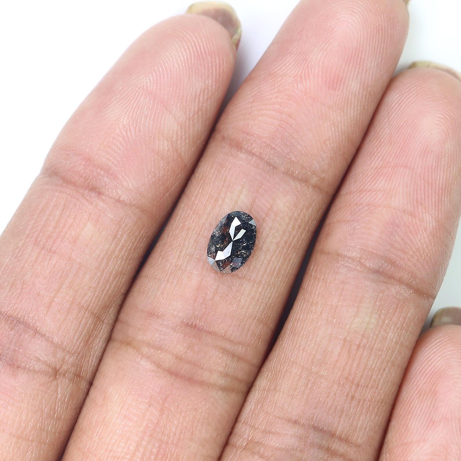 0.66 Ct Natural Loose Oval Shape Diamond Salt And Pepper Oval Rose Cut Diamond 6.80 MM Black Grey Color Oval Shape Rose Cut Diamond QN9495