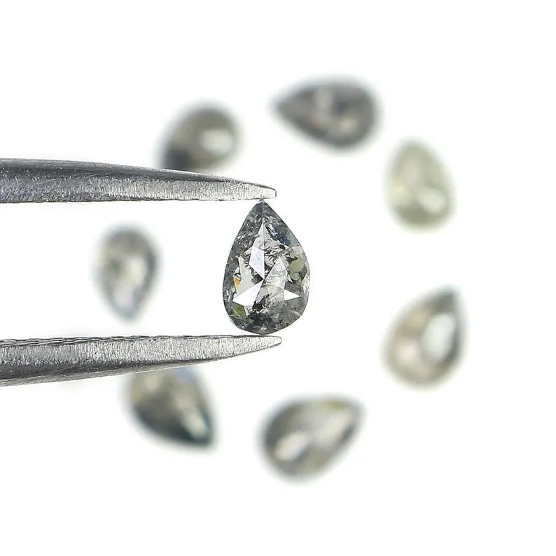 1.23 CT Natural Loose Pear Shape Diamond Salt And Pepper Pear Diamond 3.85 MM Natural Loose Black Gray Color Pear Rose Cut Diamond NQ1894