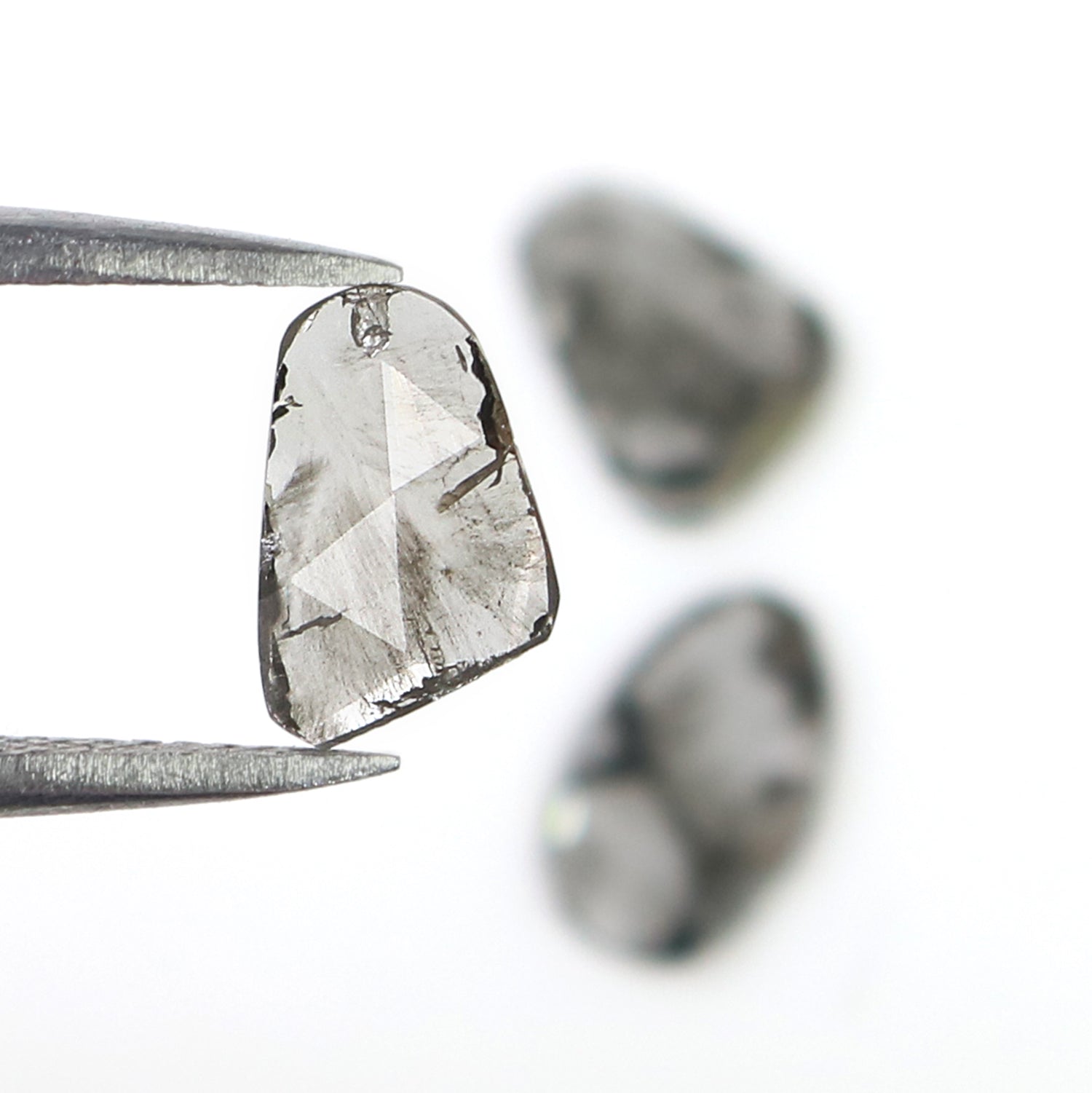 1.21 CT Natural Loose Slice Shape Diamond Salt And Pepper Slice Uncut Diamond 8.65 MM Natural Black Grey Diamond Irregular Cut Diamond L3590