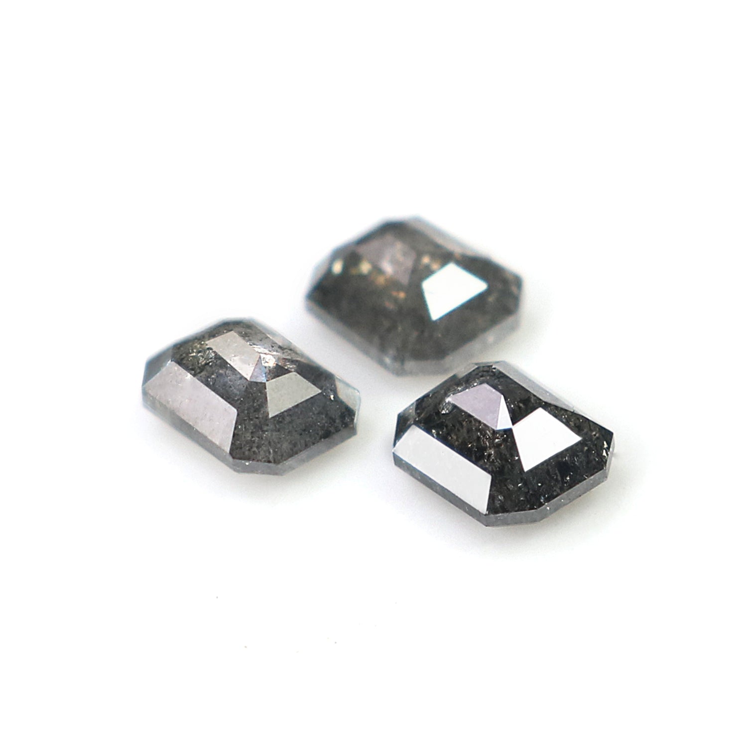 1.76 CT Natural Loose Emerald Shape Diamond Salt And Pepper Emerald Diamond 4.10 MM Natural Black Grey Color Emerald Rose Cut Diamond N2160