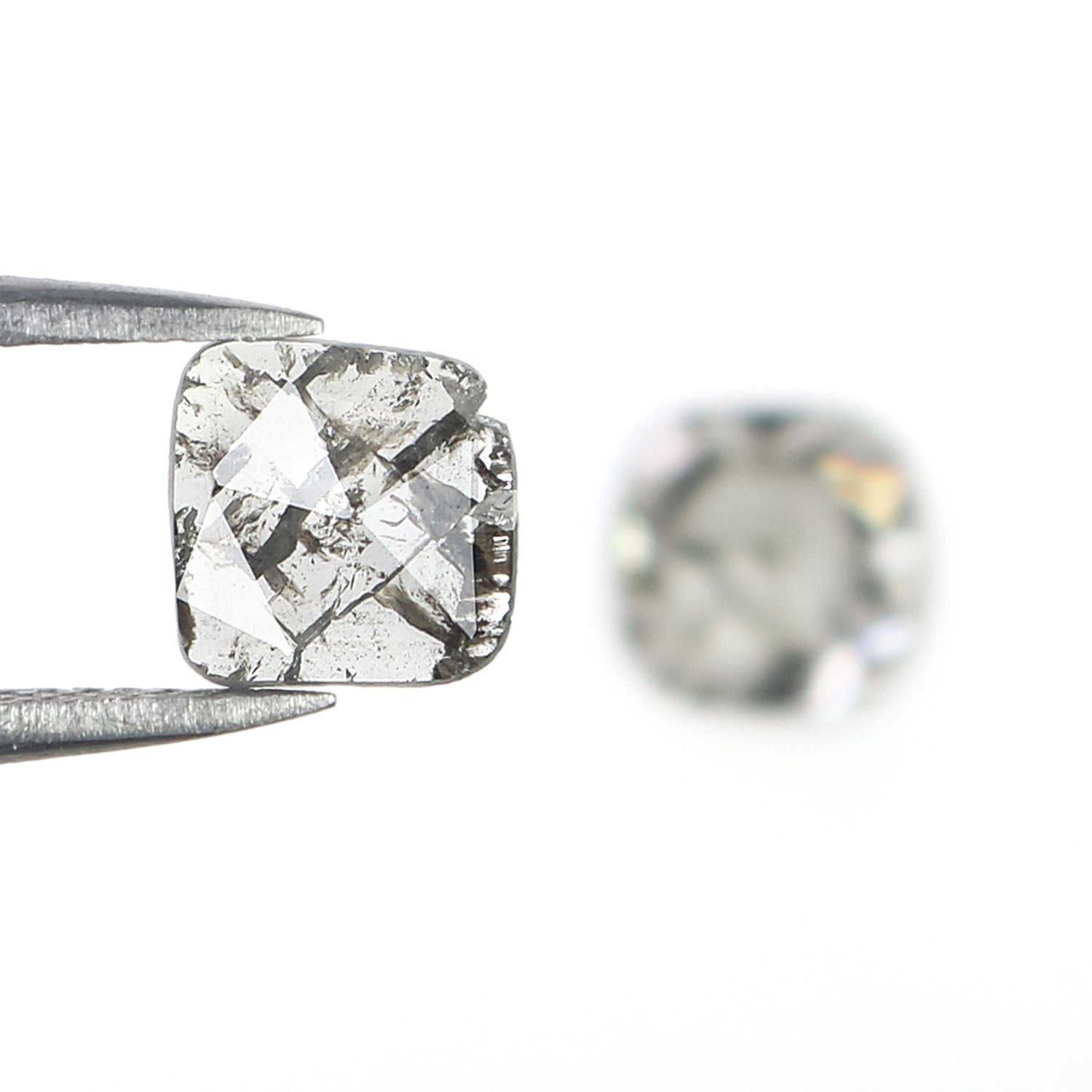 Natural Slice Salt and Pepper Diamond 0.91 CT Loose Irregular Cut Black Grey Stone 6.75 MM Rustic Diamond For Custom Engagement Ring L3621