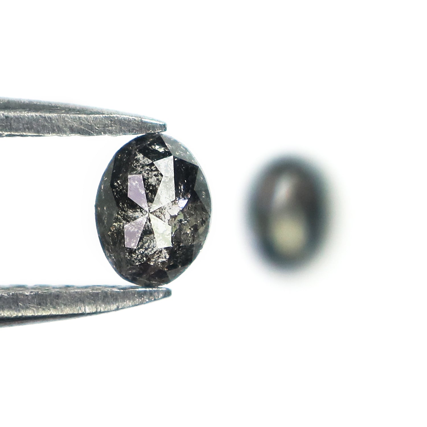 0.49 CT Natural Loose Oval Cut Pair Diamond Salt And Pepper Oval Shape Diamond 4.85 MM Natural Black Grey Color Oval Rose Cut Diamond L2772