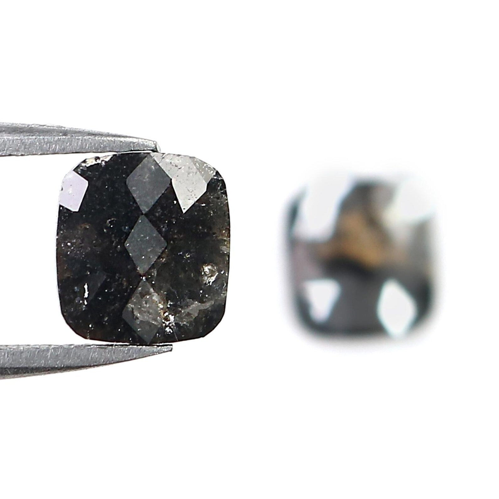 1.30 CT Natural Loose Cushion Cut Pair Diamond Black Color Cushion Shape Diamond 6.95 MM Natural Brown Color Cushion Rose Cut Diamond NQ2545