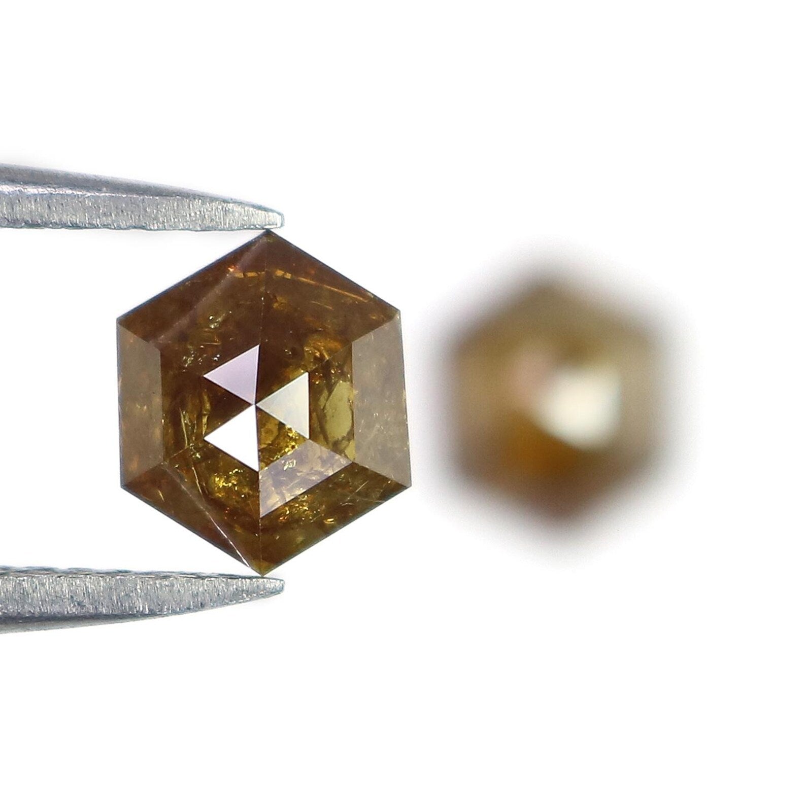 1.68 CT Natural Loose Hexagon Shape Pair Diamond Yellow Color Hexagon Diamond 5.70 MM Natural Brown Color Hexagon Rose Cut Diamond NQ8000