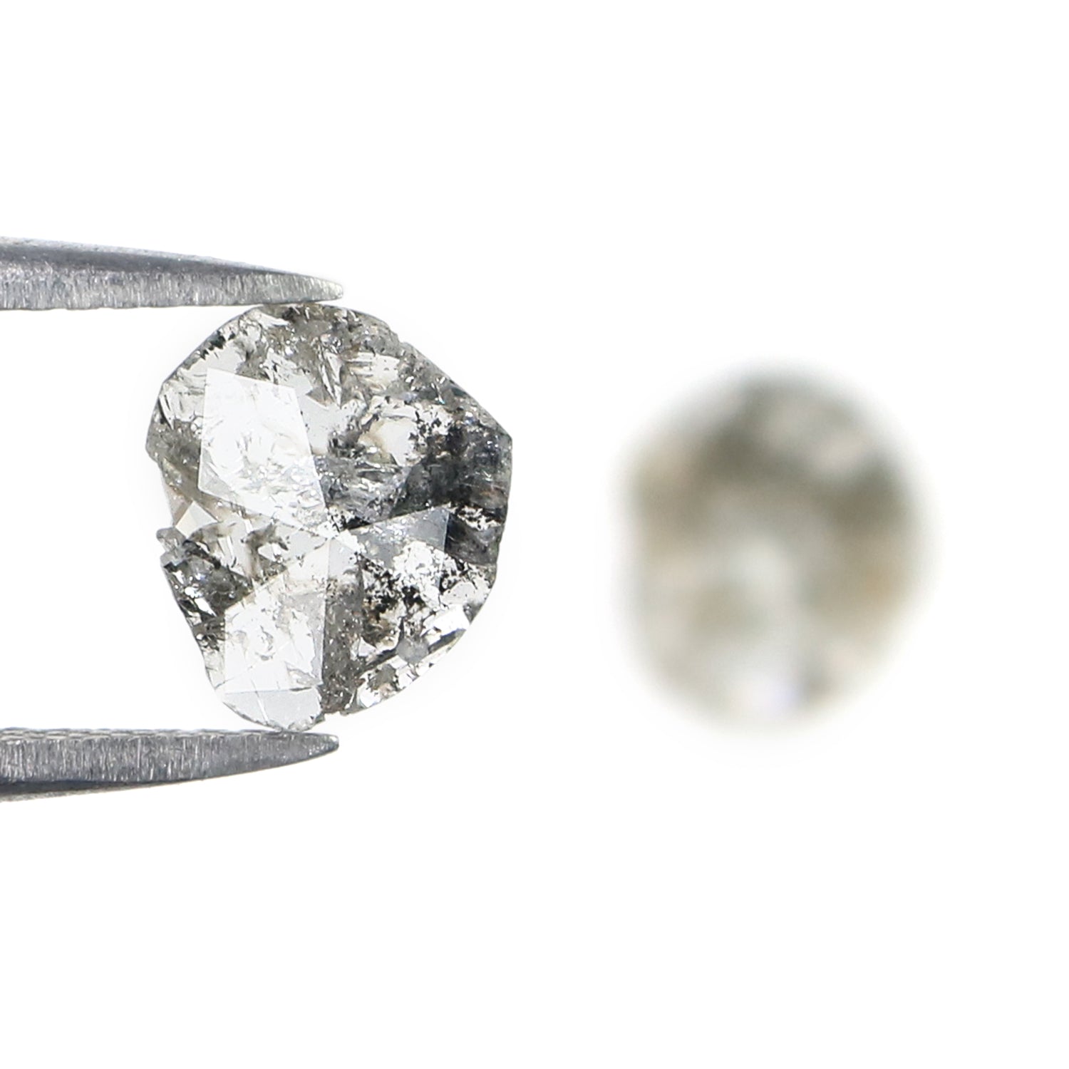 0.86 CT Natural Loose Slice Shape Diamond Salt And Pepper Uncut Diamond 7.80 MM Natural Black Grey Color Slice Irregular Cut Diamond N2650