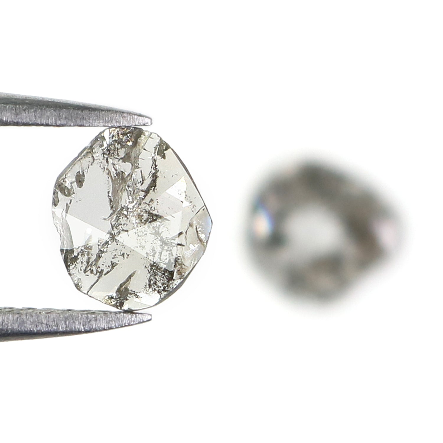 0.82 CT Natural Loose Slice Shape Diamond Salt And Pepper Slice Uncut Diamond 7.05 MM Natural Black Grey Diamond Irregular Cut Diamond L3562