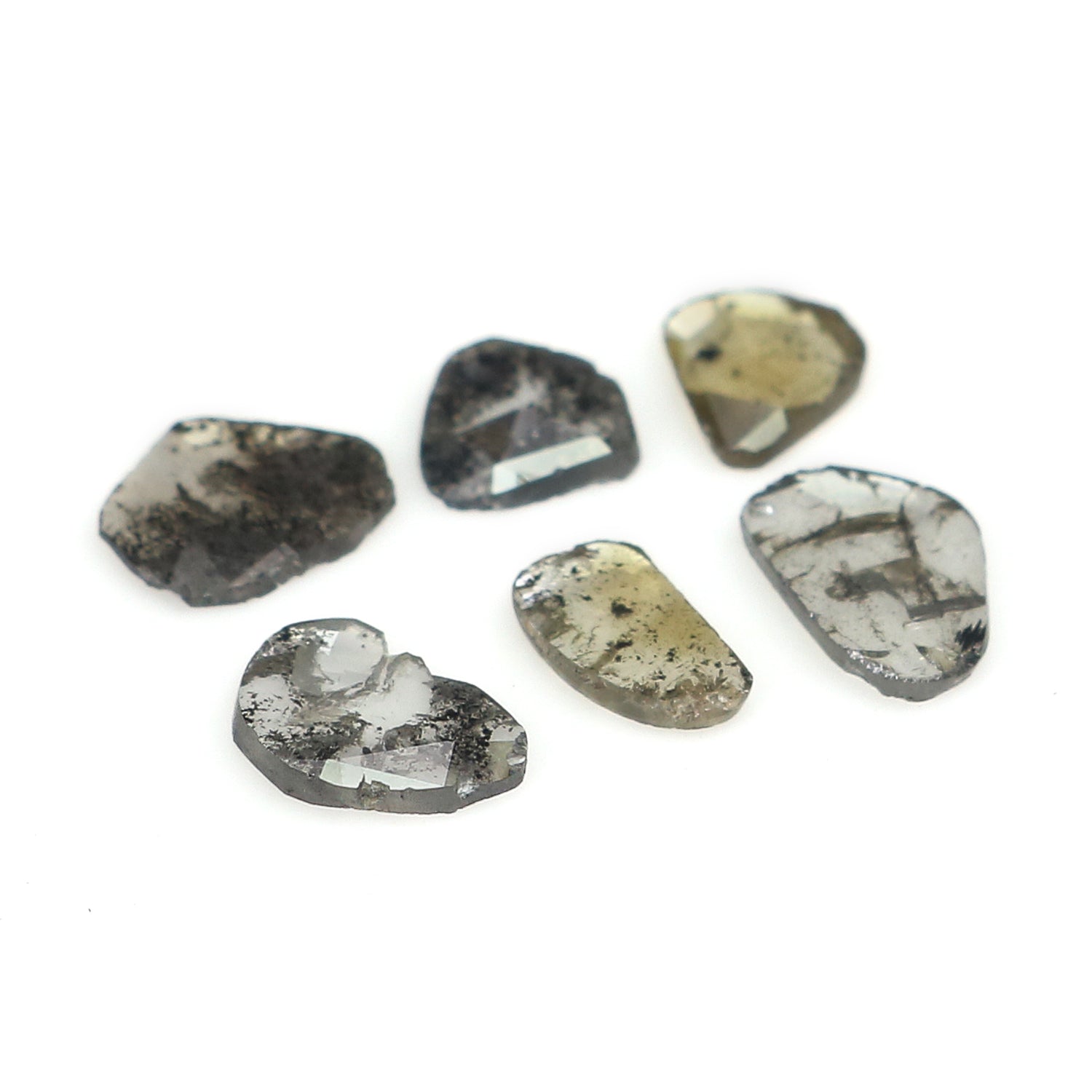 1.13 CT Natural Loose Slice Shape Diamond Salt And Pepper Slice Uncut Diamond 6.30 MM Natural Black Grey Diamond Irregular Cut Diamond L3512