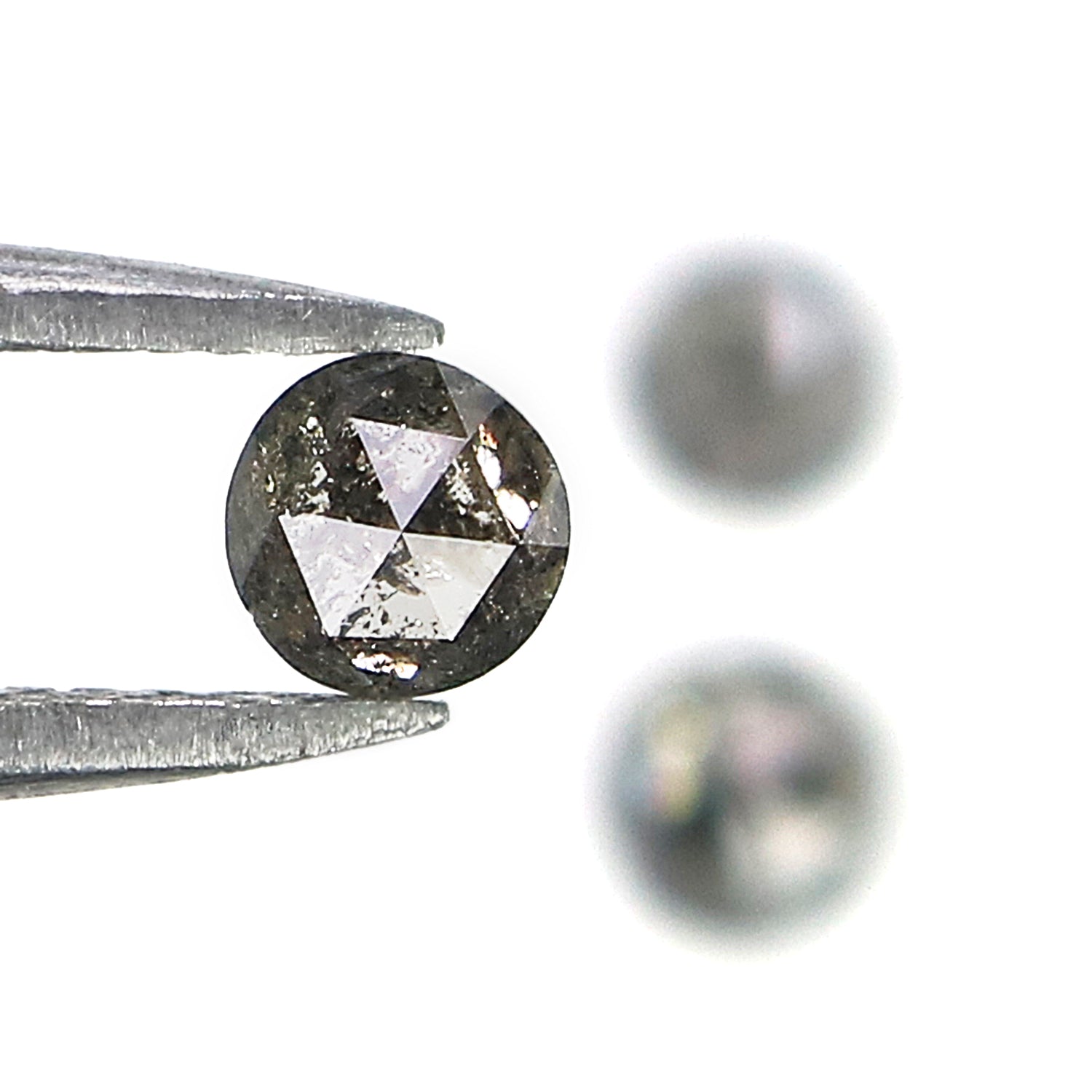 0.73 Ct Natural Loose Round Rose Cut Diamond Salt And Pepper Round Diamond 3.50 MM Natural Black Grey Color Round Rose Cut Diamond KQ2033