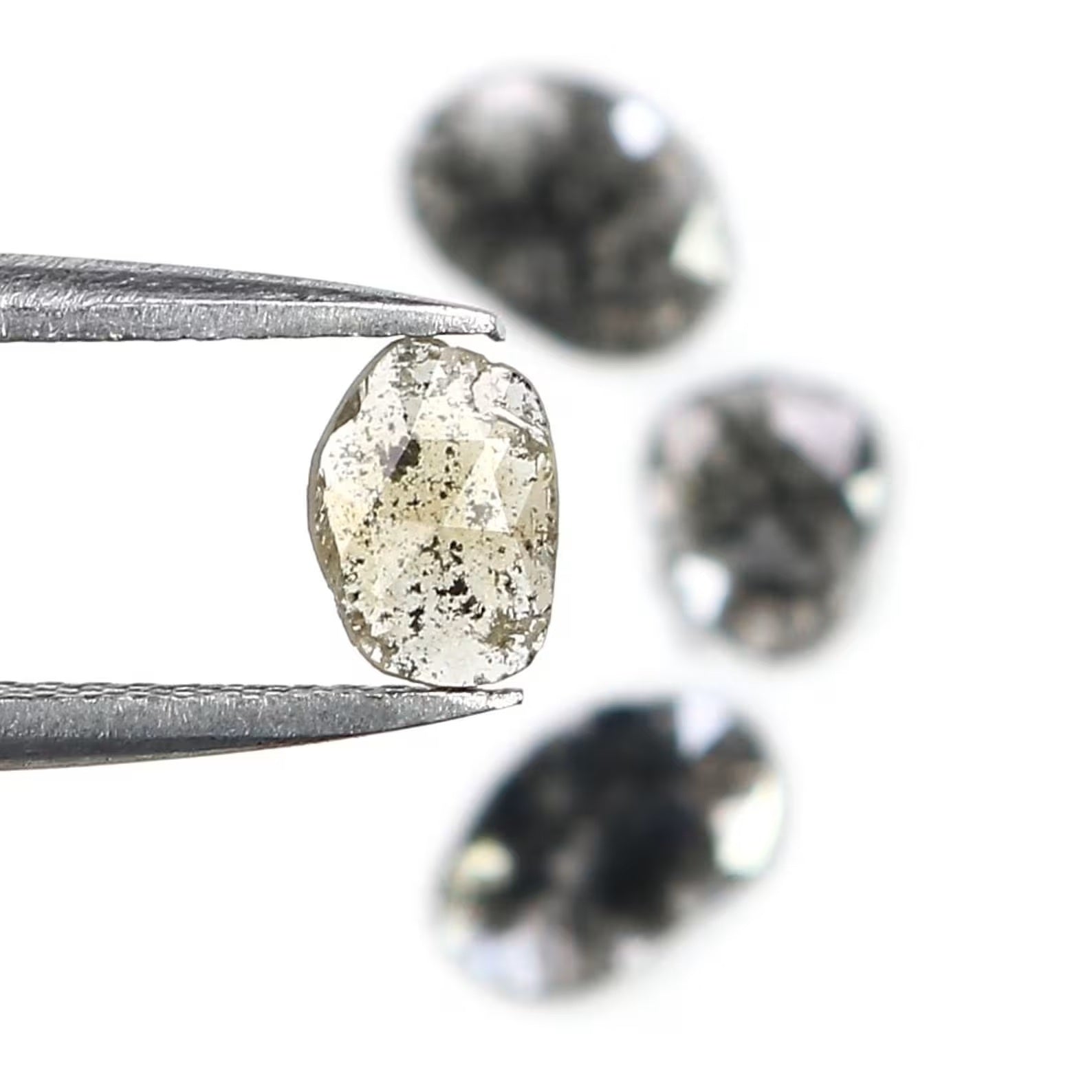 1.08 CT Natural Loose Slice Shape Diamond Salt And Pepper Slice Cut Diamond 7.55 MM Natural Black Grey Color Slice Rose Cut Diamond NQ2535
