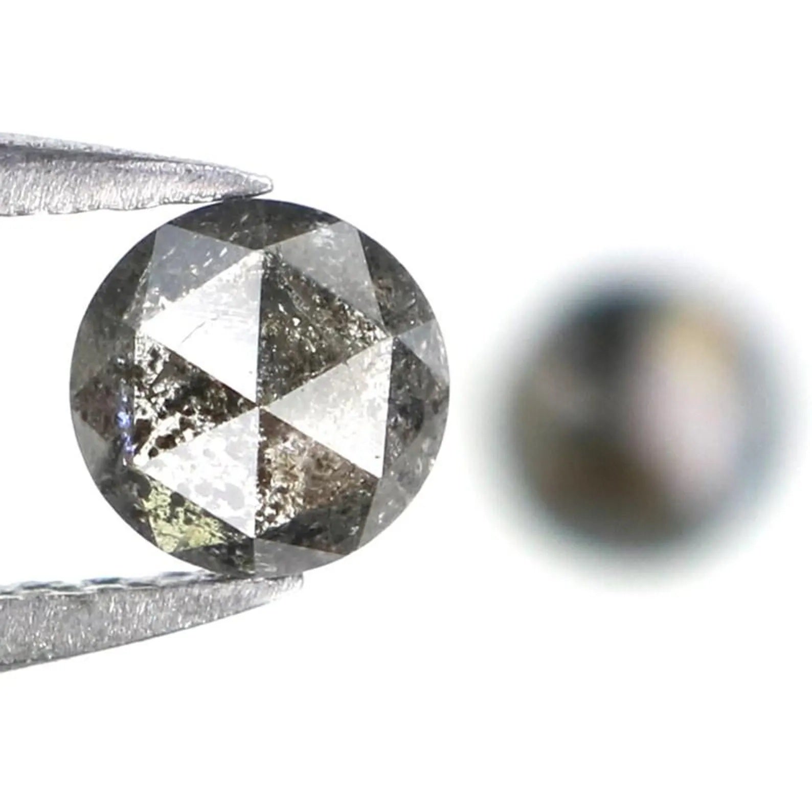 0.74 Ct Natural Loose Round Shape Pair Diamond Salt And Pepper Round Diamond 4.40 MM Natural Black Gray Color Round Rose Cut Diamond NQ2342