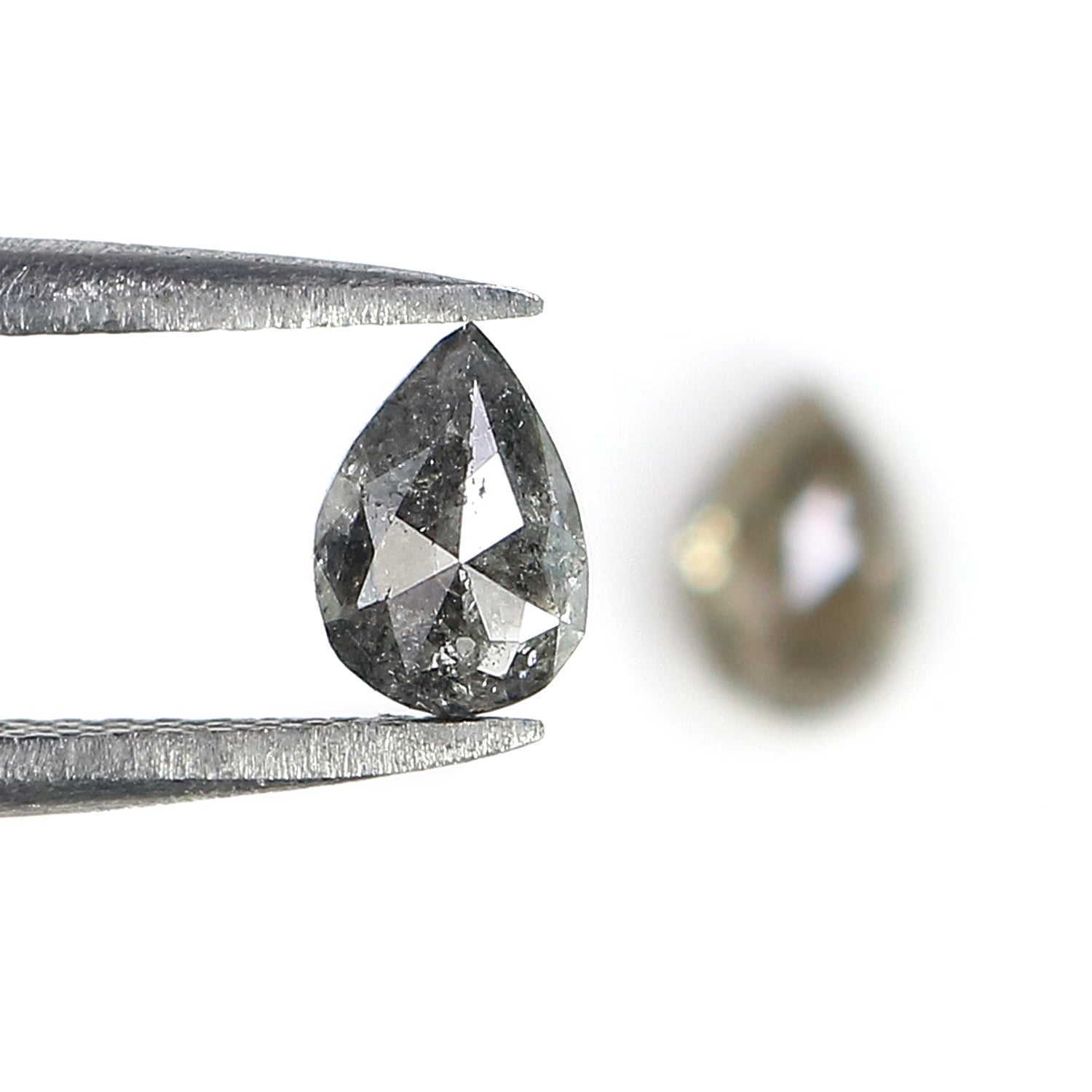 1.02 CT Natural Loose Pear Cut Pair Diamond Salt And Pepper Pear Shape Diamond 6.30 MM Natural Black Grey Color Pear Rose Cut Diamond LQ2082