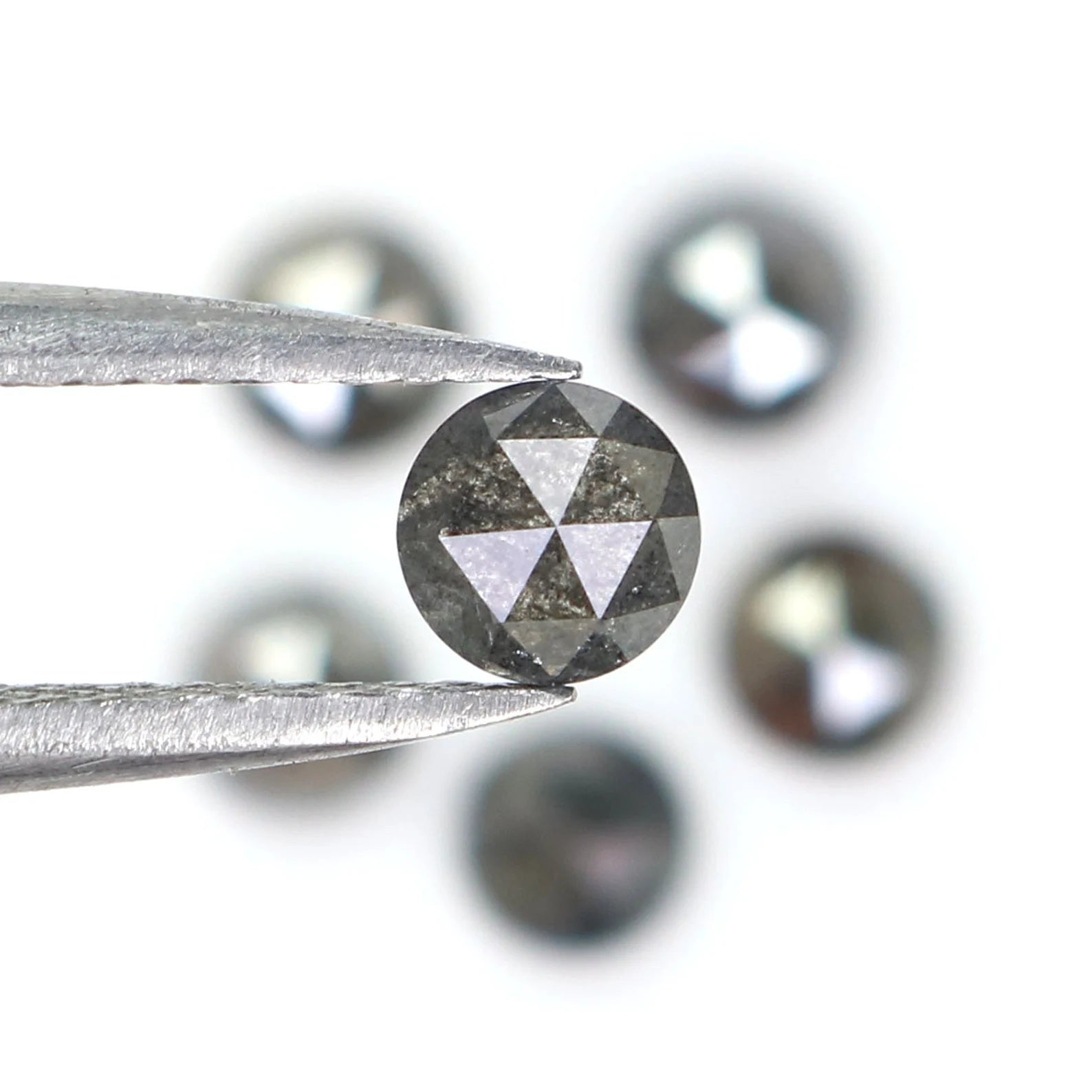 Natural Loose Rose Cut Salt And Pepper Diamond Black Grey Color 1.85 CT 3.97 MM Round Rose Cut Shape Diamond KDN2059