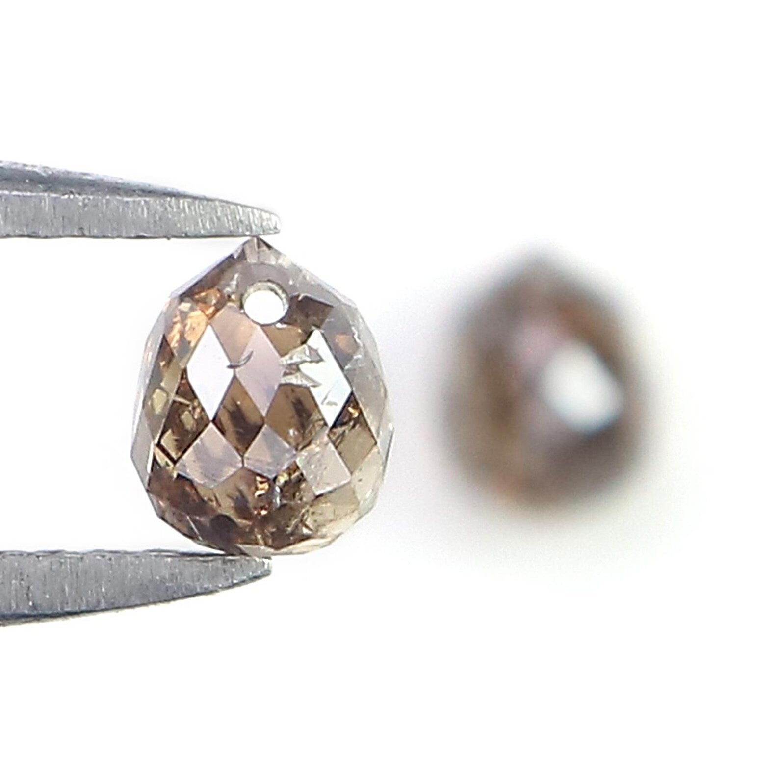 1.07 CT Natural Loose Drop Shape Pair Diamond Brown Color briolette Diamond 4.50 MM Natural Diamond Brown Color Drop Rose Cut Diamond NQ867