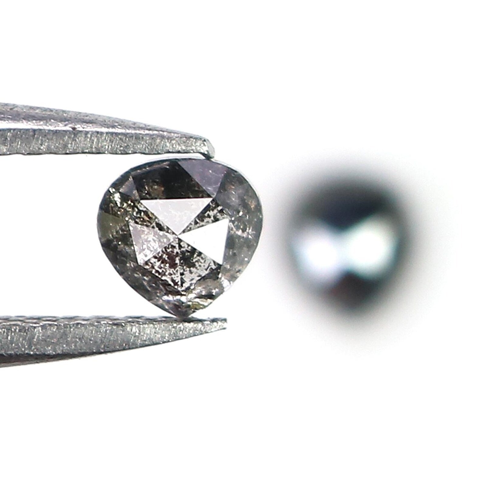 0.67 CT Natural Loose Heart Cut Pair Diamond Salt And Pepper Pear Shape Diamond 3.85 MM Black Grey Color Heart Rose Cut Diamond NQ1855