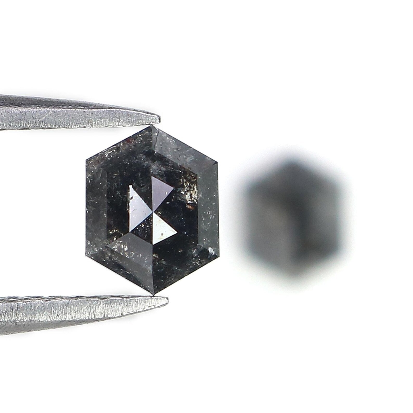 1.24 Ct Natural Loose Hexagon Shape Pair Diamond Salt And Pepper Hexagon Diamond 5.75 MM Black Grey Color Hexagon Rose Cut Diamond NQ783