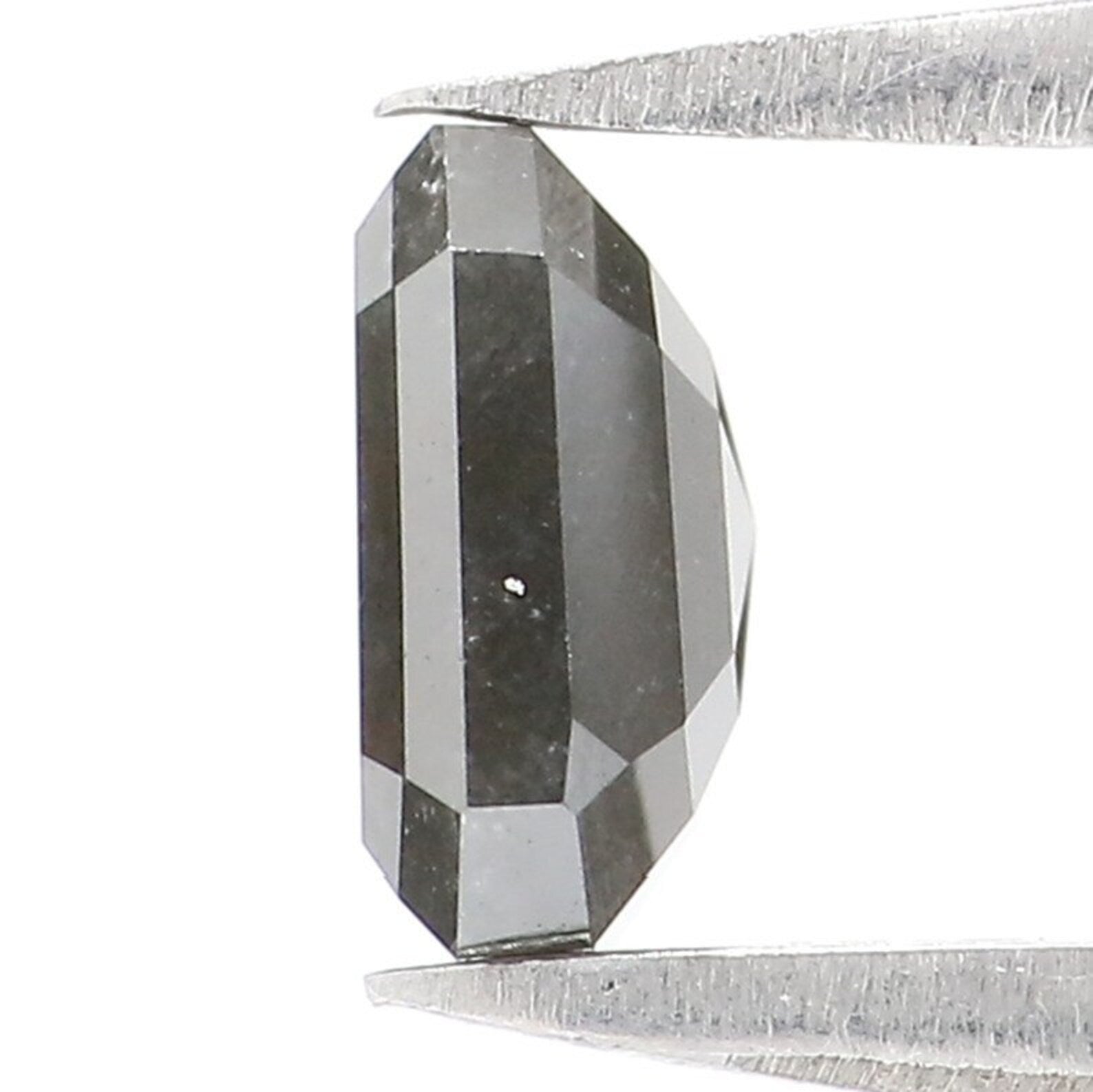1.06 CT Natural Loose Emerald Shape Diamond Salt And Pepper Emerald Diamond Diamond 5.85 MM Black Grey Color Emerald Rose Cut Diamond QN9247