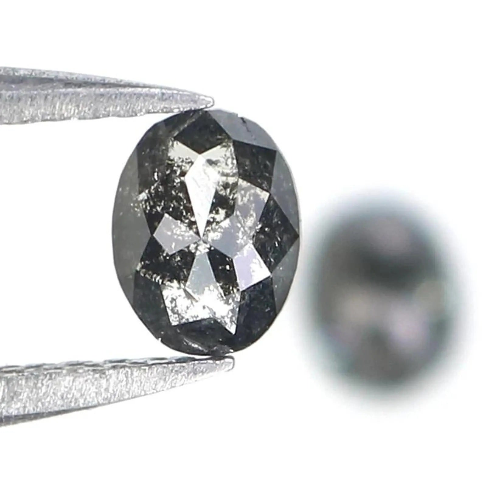 0.52 Ct Natural Loose Oval Shape Pair Diamond Salt And Pepper Oval Cut Diamond 4.70 MM Natural Black Gray Color Oval Rose Cut Diamond NQ2304