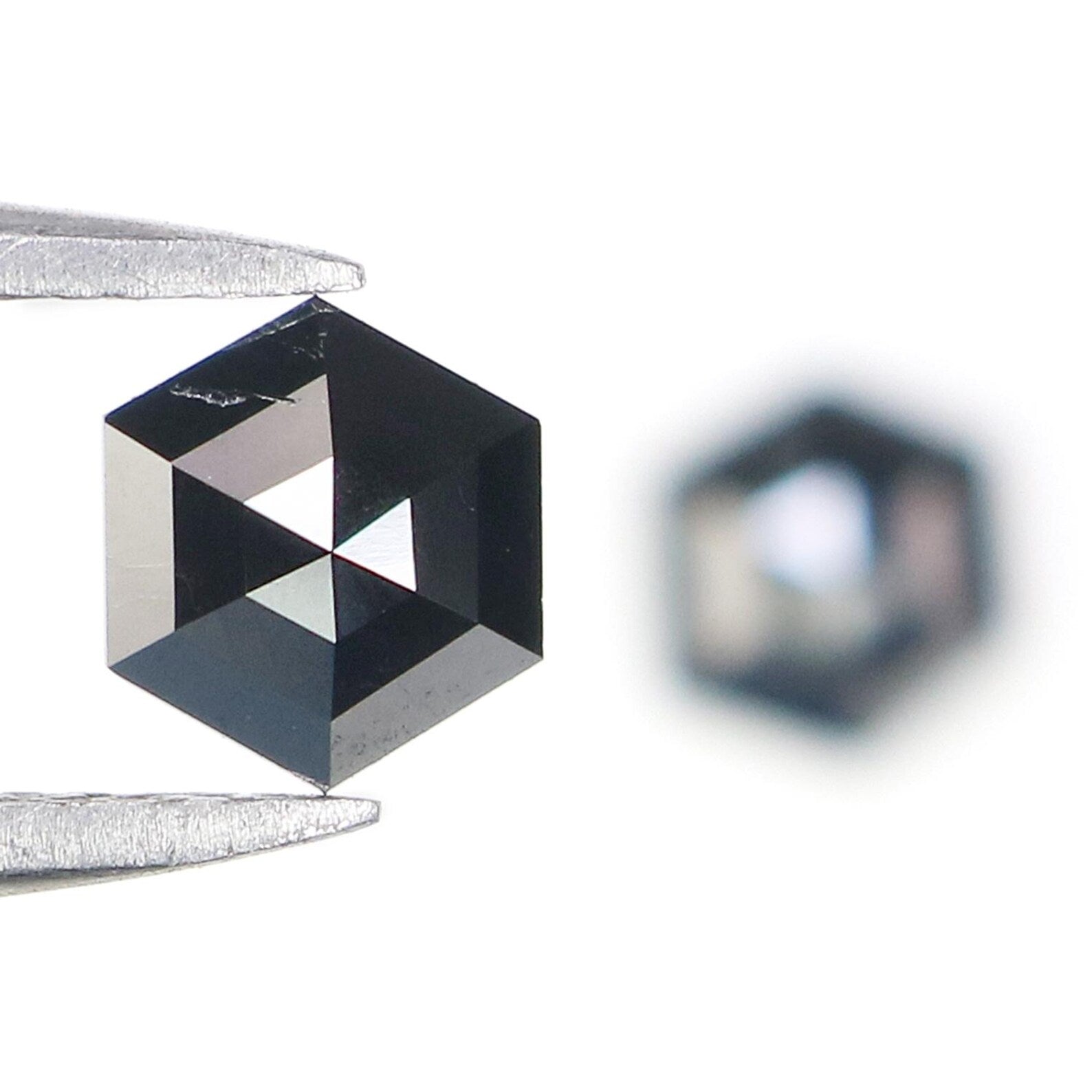 0.74 CT Natural Loose Hexagon Shape Pair Diamond Black Color Hexagon Cut Diamond 5.70 MM Natural Black Color Hexagon Rose Cut Diamond NQ2301