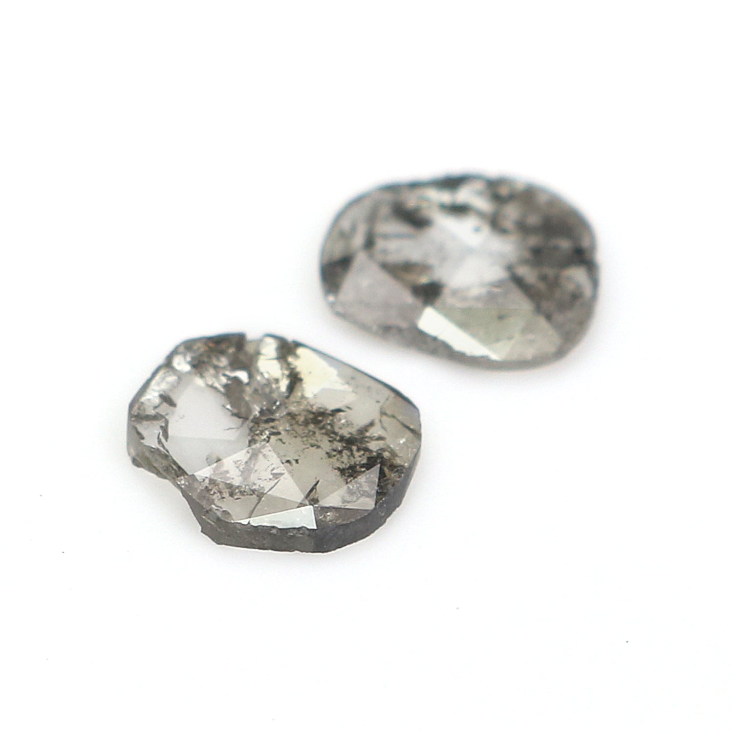 0.82 CT Natural Loose Slice Shape Diamond Salt And Pepper Slice Uncut Diamond 7.05 MM Natural Black Grey Diamond Irregular Cut Diamond L3562