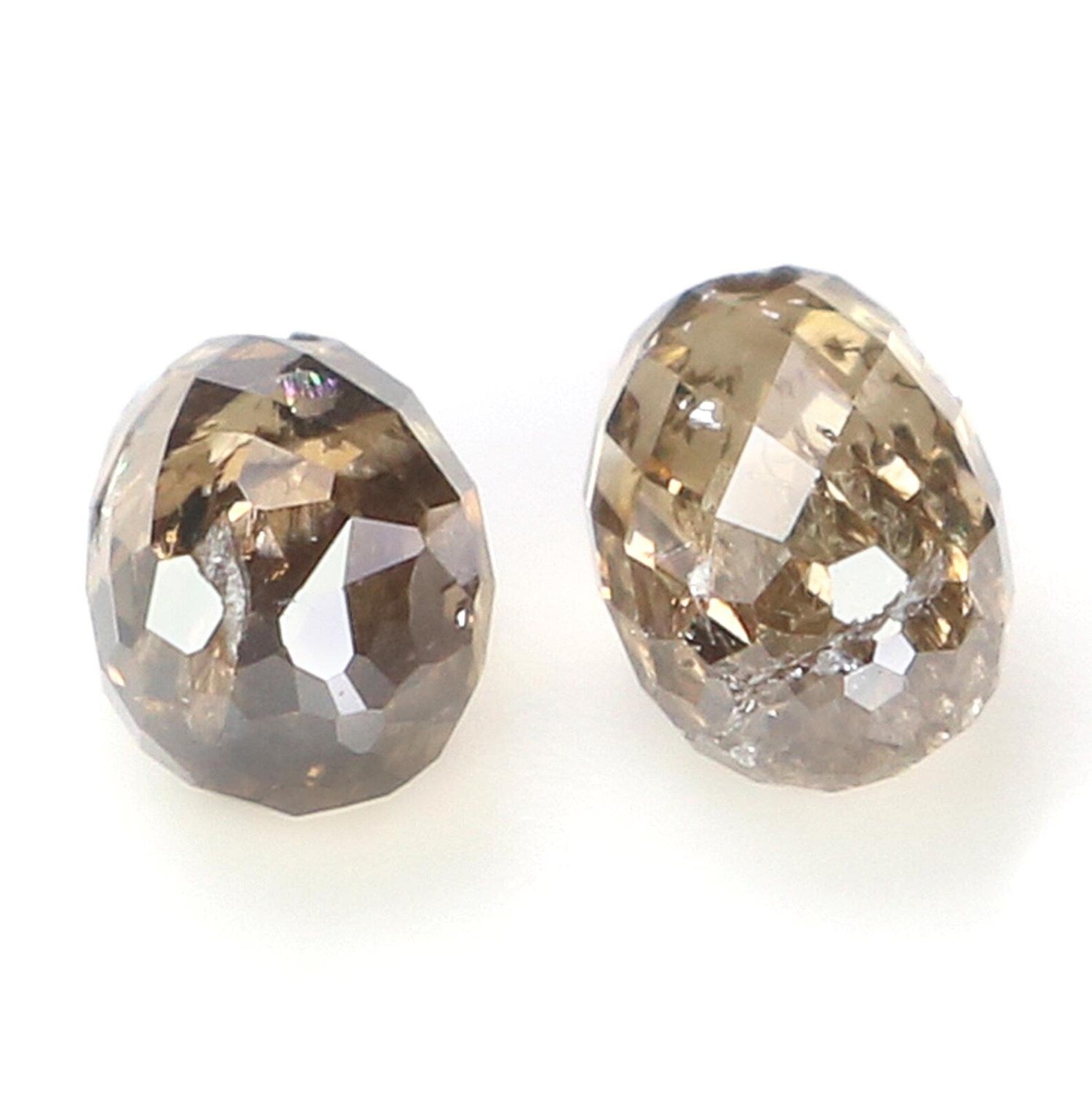0.88 CT Natural Loose Drop Shape Pair Diamond Brown Color Briolette Diamond 4.65 MM Natural Brown Color Diamond Drop Rose Cut Diamond NQ721