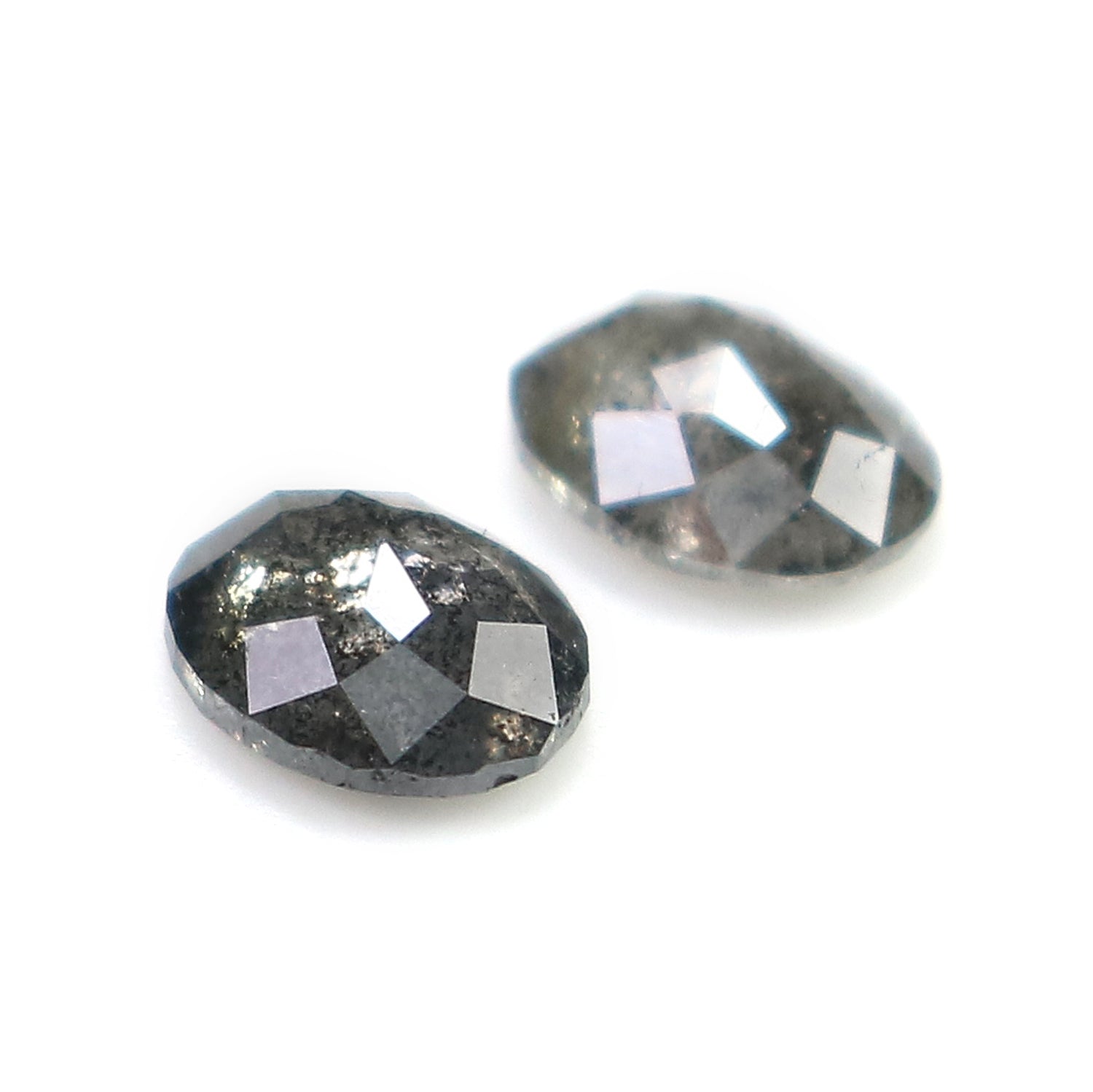 0.59 CT Natural Loose Oval Cut Pair Diamond Black Grey Color Oval Shape Diamond 5.00 MM Natural Salt And Pepper Oval Rose Cut Diamond KQ2566