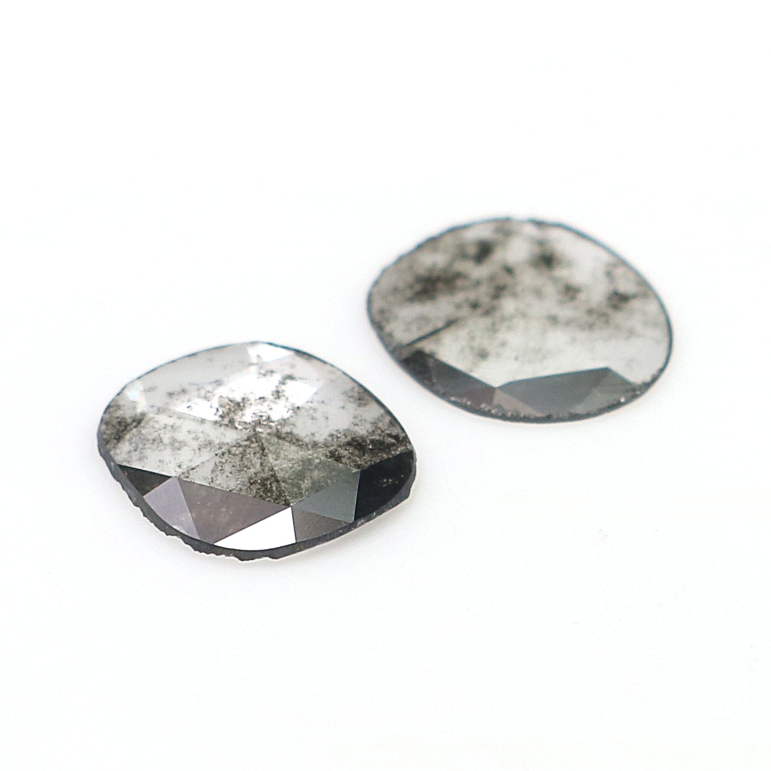 0.70 CT Natural Loose Slice Shape Diamond Salt And Pepper Slice Uncut Diamond 7.35 MM Natural Black Grey Color Slice Rose Cut Diamond N2643