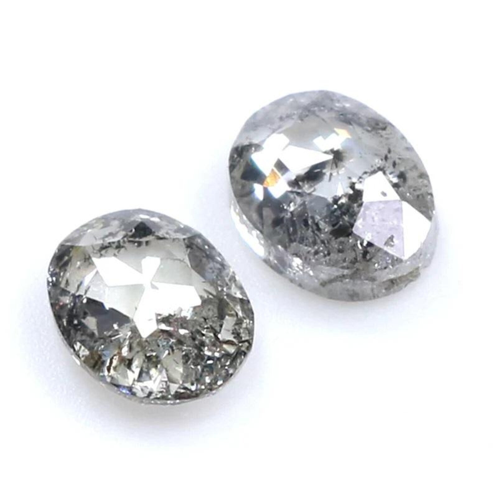 0.63 CT Natural Loose Oval Pair Diamond Salt And Pepper Oval Cut Diamond 4.75 MM Natural Loose Black Grey Color Oval Rose Cut Diamond NQ885