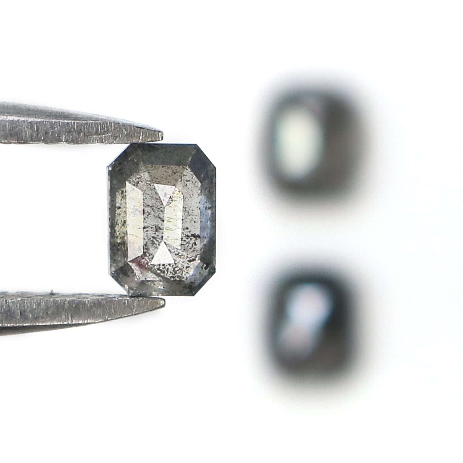 1.76 CT Natural Loose Emerald Shape Diamond Salt And Pepper Emerald Diamond 4.10 MM Natural Black Grey Color Emerald Rose Cut Diamond N2160