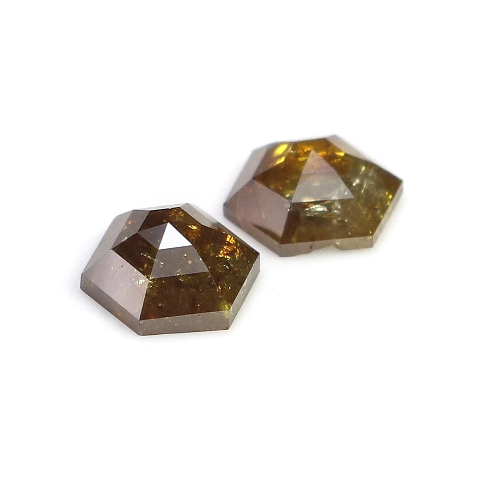 1.68 CT Natural Loose Hexagon Shape Pair Diamond Yellow Color Hexagon Diamond 5.70 MM Natural Brown Color Hexagon Rose Cut Diamond NQ8000