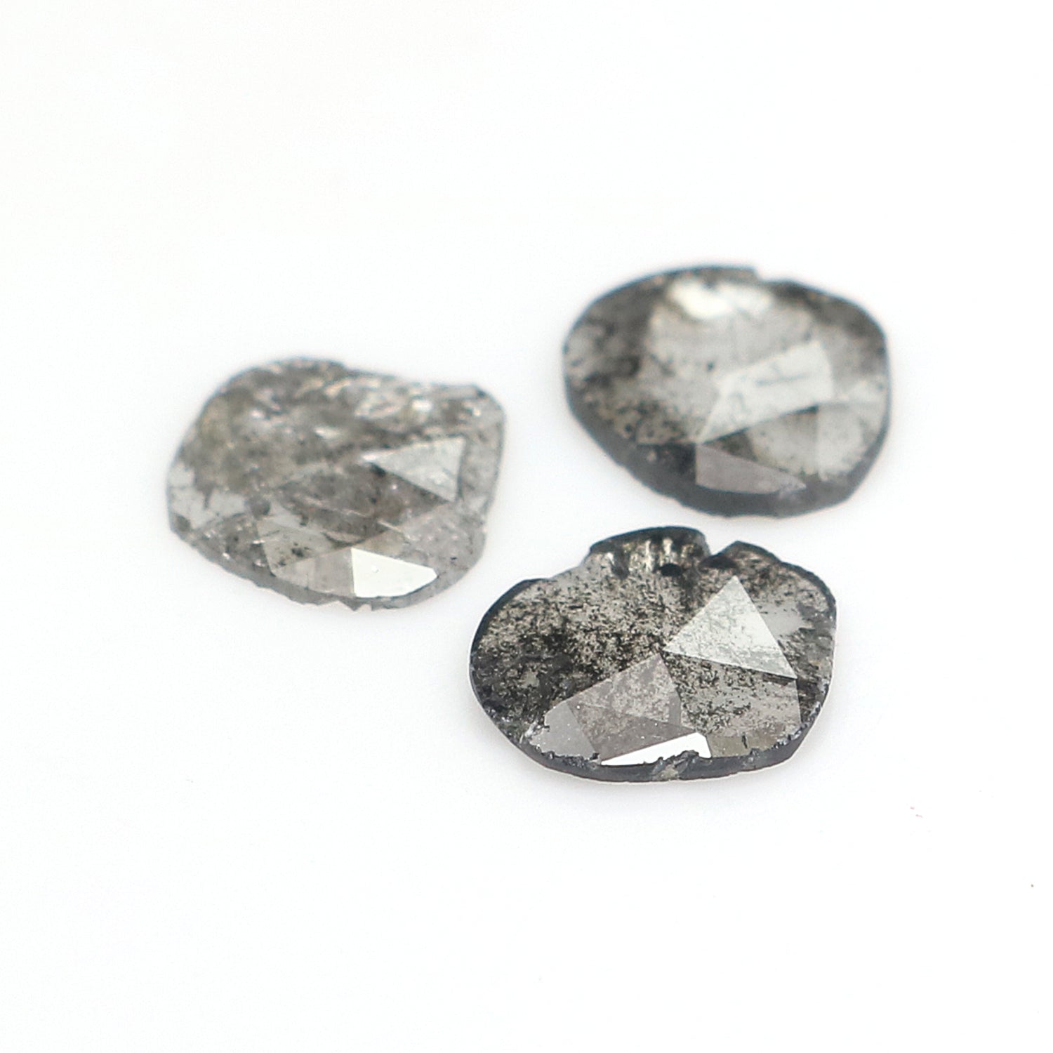 0.99 CT Natural Loose Slice Shape Diamond Salt And Pepper Slice Uncut Diamond 6.65 MM Natural Black Grey Diamond Irregular Cut Diamond L3561