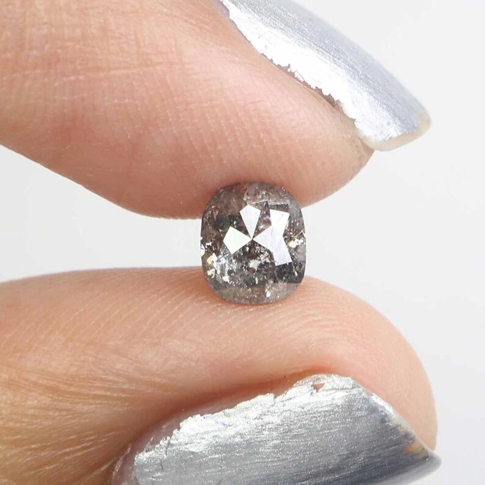 0.79 CT Natural Loose Cushion Shape Diamond Salt And Pepper Diamond 5.70 MM Natural Loose Black Grey Color Cushion Rose Cut Diamond QN723