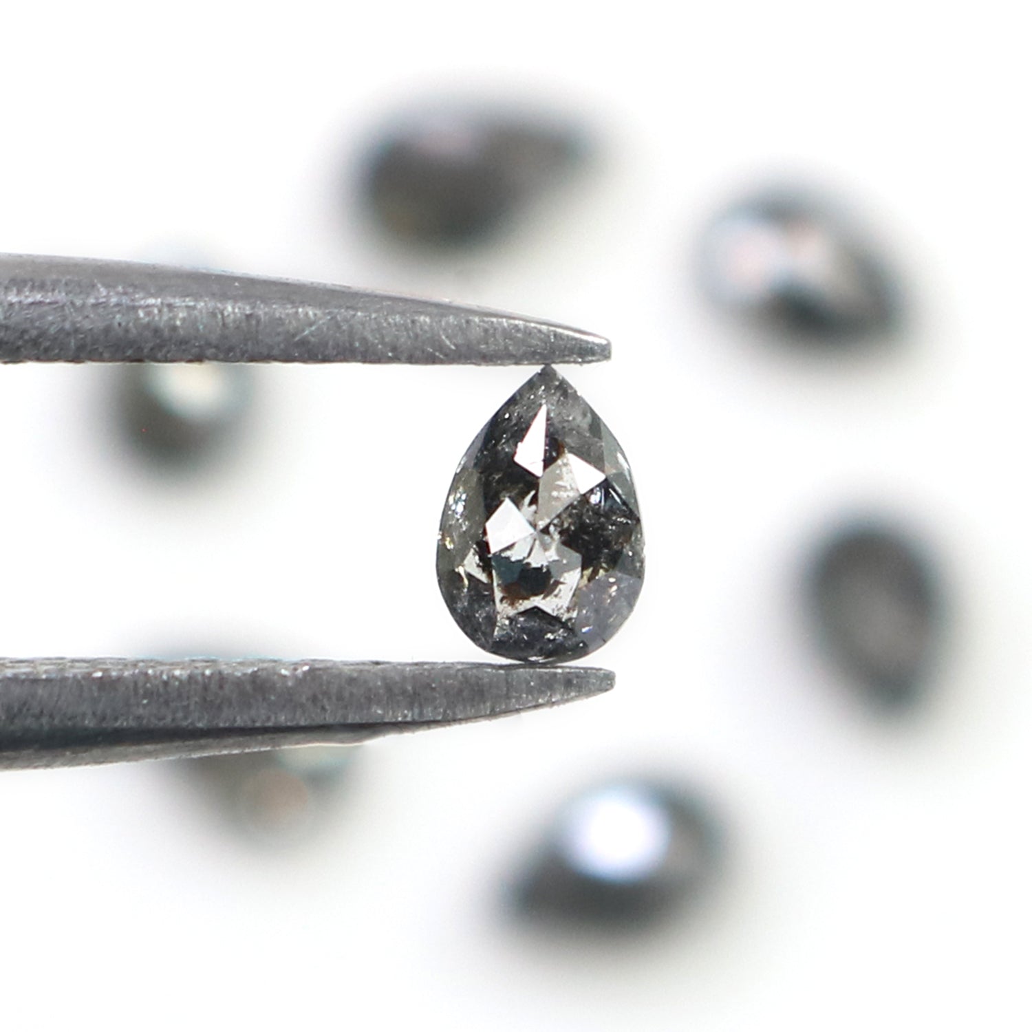 1.06 CT Natural Loose Pear Shape Diamond Salt And Pepper Pear Cut Diamond 3.85 MM Natural Black Grey Color Pear Shape Rose Cut Diamond L1280