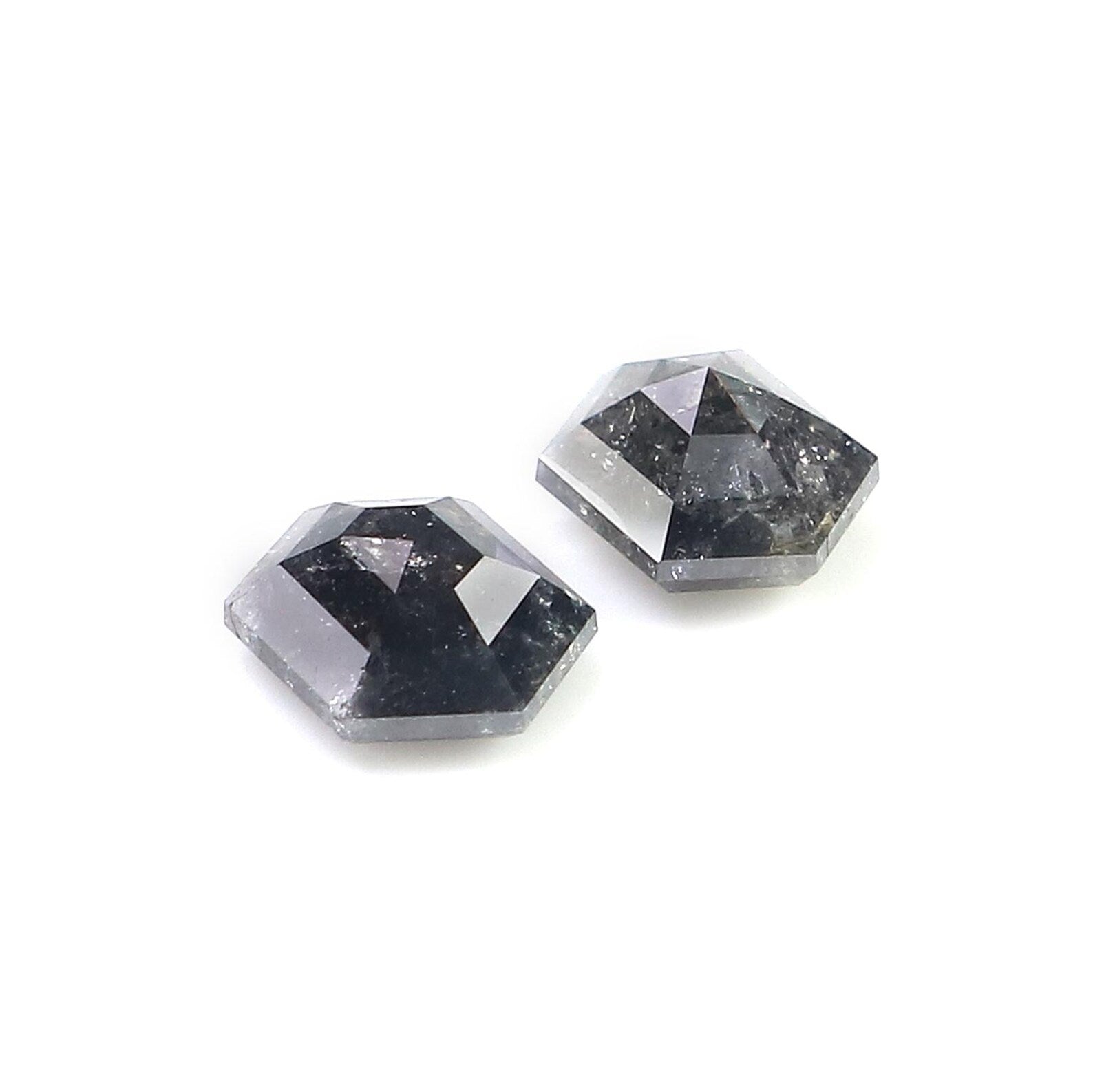 1.24 Ct Natural Loose Hexagon Shape Pair Diamond Salt And Pepper Hexagon Diamond 5.75 MM Black Grey Color Hexagon Rose Cut Diamond NQ783
