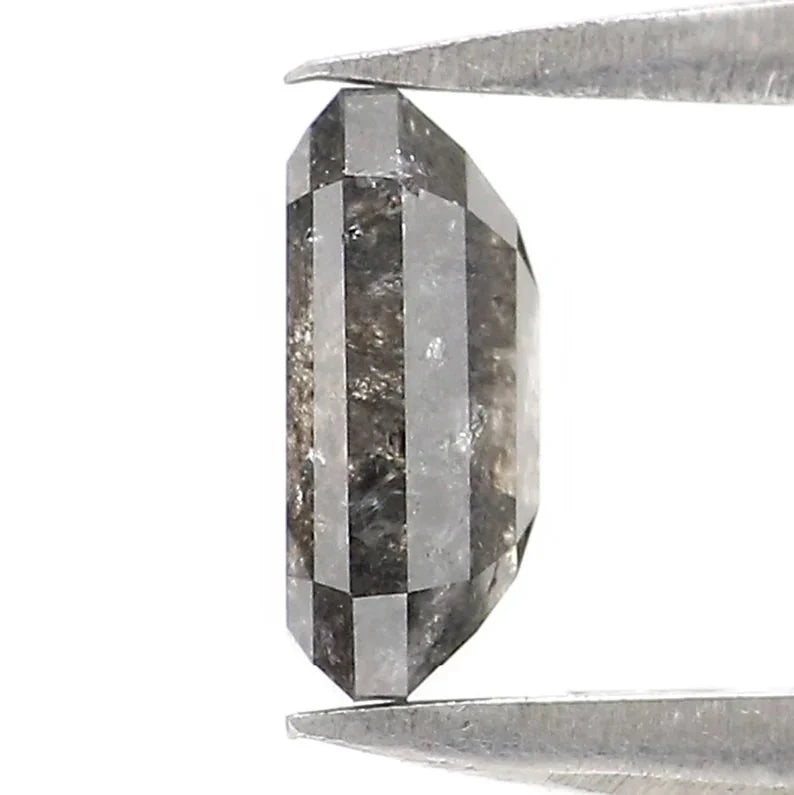 0.65 CT Natural Loose Emerald Shape Diamond Salt And Pepper Emerald Diamond 6.00 MM Natural Black Grey Color Emerald Rose Cut Diamond NQ2448