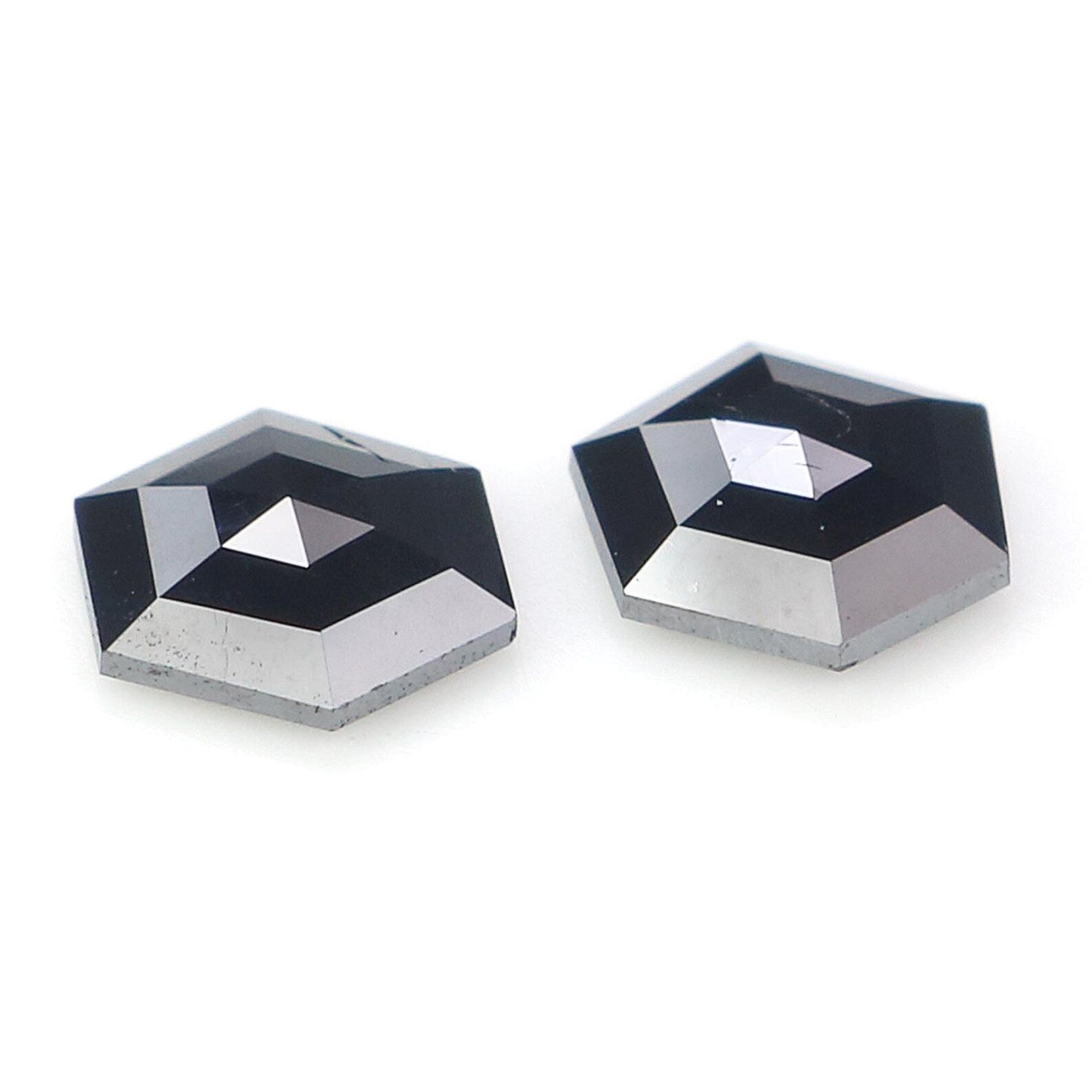 0.74 CT Natural Loose Hexagon Shape Pair Diamond Black Color Hexagon Cut Diamond 5.70 MM Natural Black Color Hexagon Rose Cut Diamond NQ2301