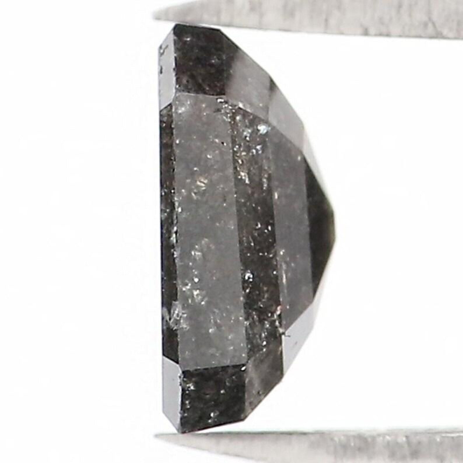 0.97 CT Natural Loose Emerald Shape Diamond Salt And Pepper Emerald Diamond 6.30 MM Natural Black Grey Color Emerald Rose Cut Diamond NQ1589