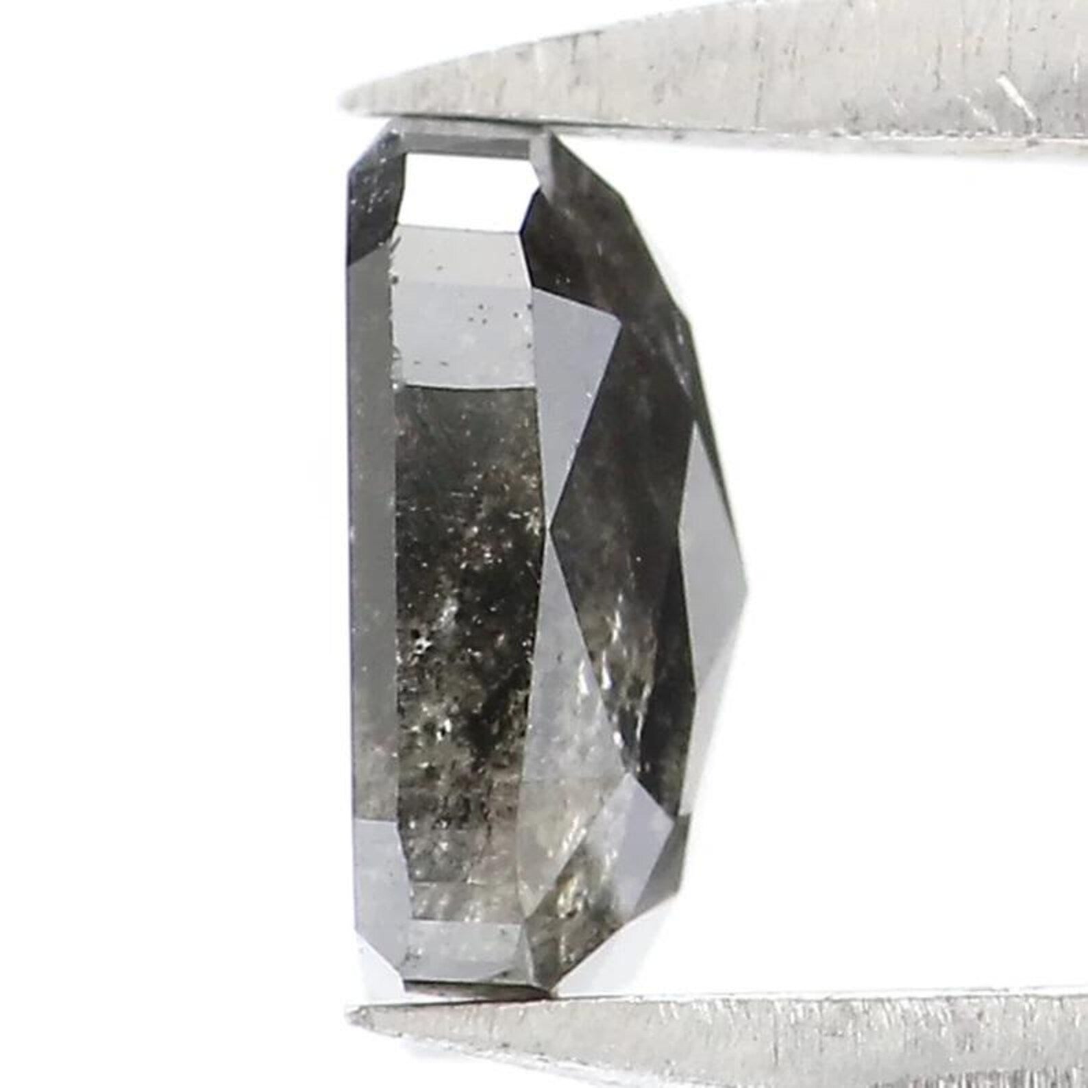 0.73 CT Natural Loose Emerald Shape Diamond Salt And Pepper Emerald Diamond 5.70 MM Natural Black Grey Color Emerald Rose Cut Diamond NQ9125