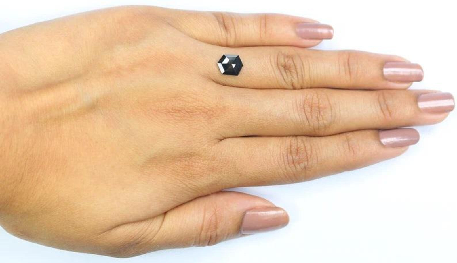 0.96 CT Natural Loose Hexagon Shape Diamond Black Color Hexagon Diamond 8.50 MM Natural Loose Black Color Hexagon Rose Cut Diamond NQ8180