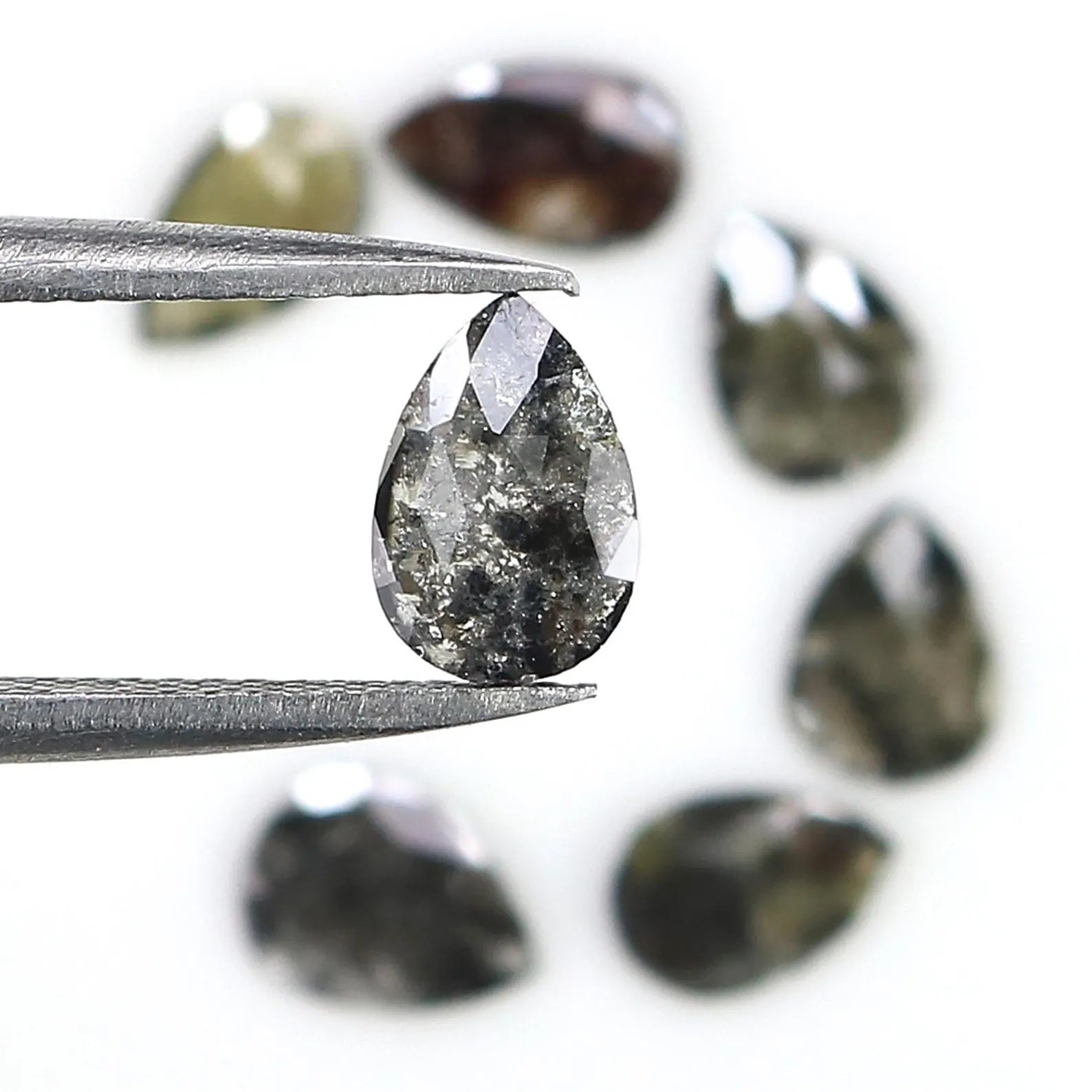 1.83 CT Natural Loose Pear Shape Diamond Salt And Pepper Pear Diamond 7.55 MM Natural Loose Black Grey Color Pear Rose Cut Diamond NQ2538