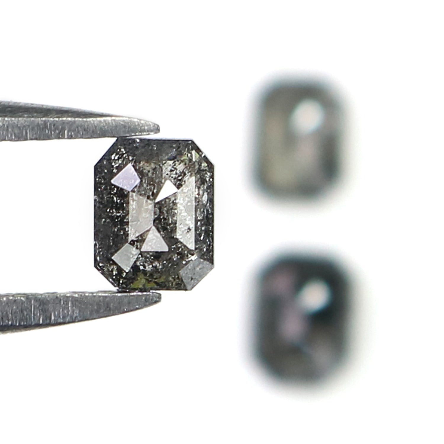 0.83 CT Natural Loose Emerald Shape Diamond Salt And Pepper Emerald Cut Diamond 4.10 MM Natural Black Grey Color Emerald Diamond KR2587